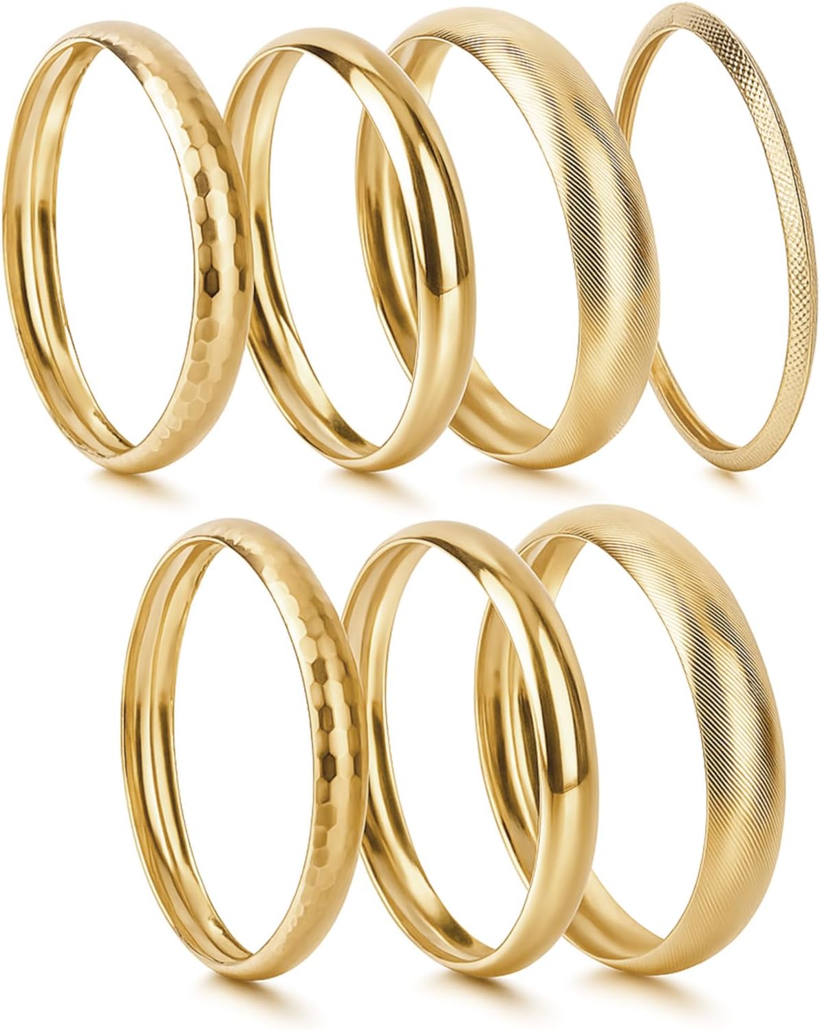 7pcs Gold Bangle Bracelets Set, Ferroalloy Chunky Stackable Cuff Bracelet Indian Style Jewelry for Woman