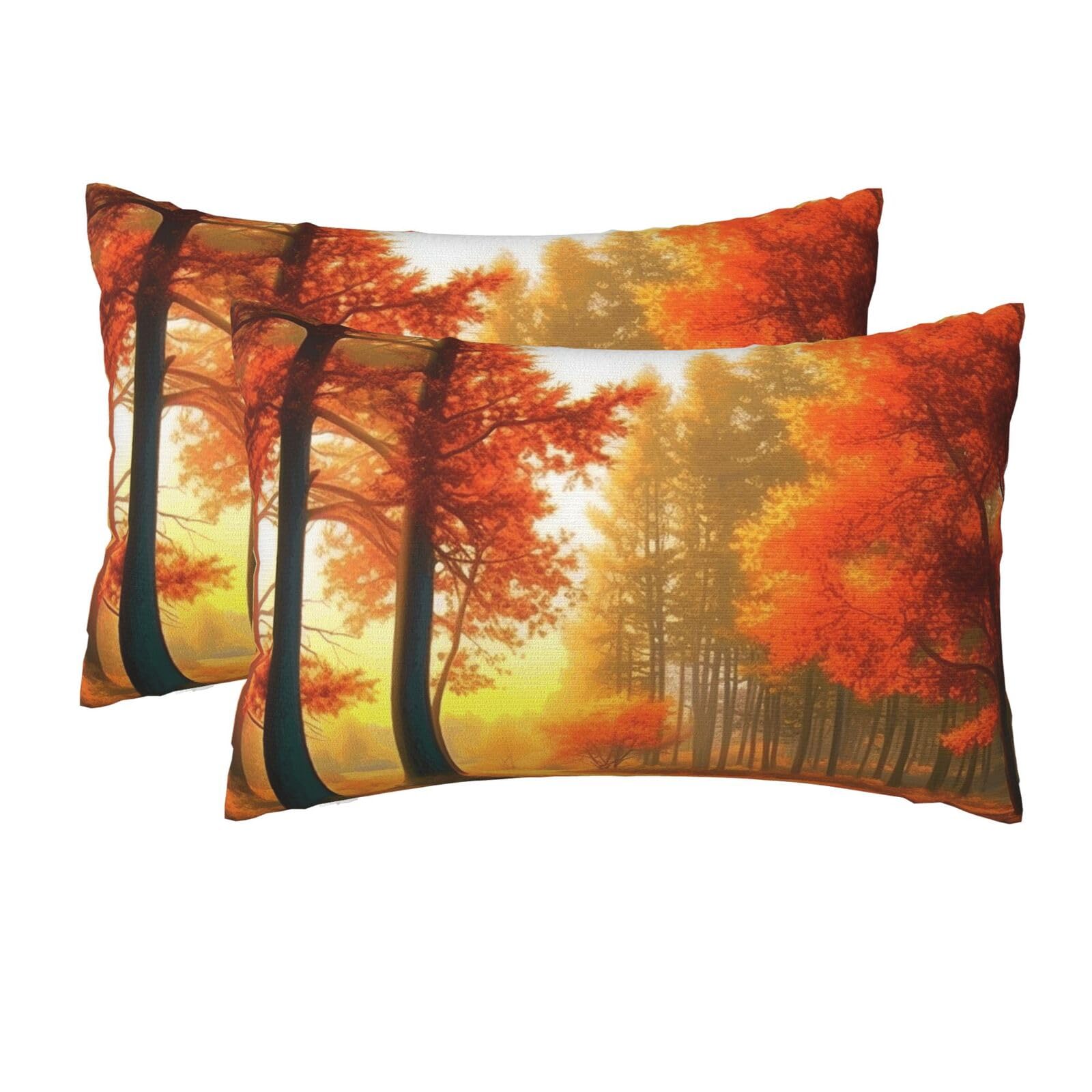 2 Pack Queen Pillow Cases with Hidden Zipper, Soft Breathable Pillow Covers for Hair and Skin, Autumn Trees Scenery Pillowcases 20"x30" Bed Pillow Protectors Cover for Sleeping Gifts