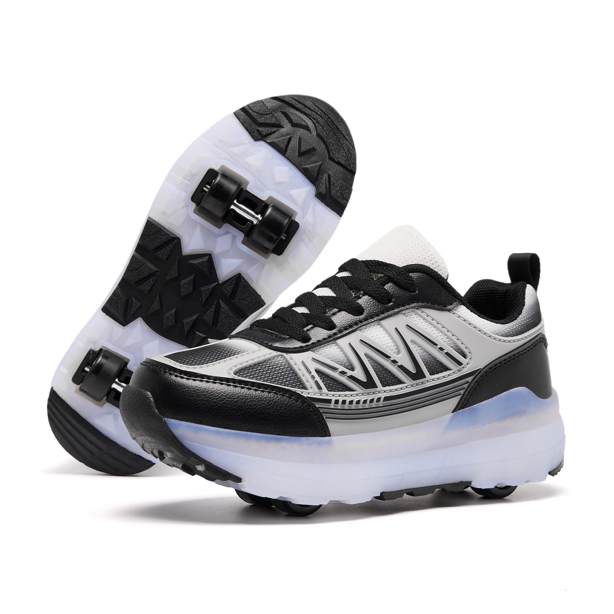 ANEFUN Roller Skate Shoes for Girls Boys Kids Detachable Sneakers with Wheels Fashion Wheeled Shoe Black