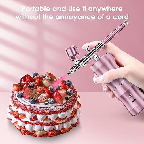 Miniatura 3 de Rhinowisdom Aerógrafo para uñas, kit de aerógrafo con compresor 48PSI de alta presión, recargable, portátil, pistola de cepillos de aire con