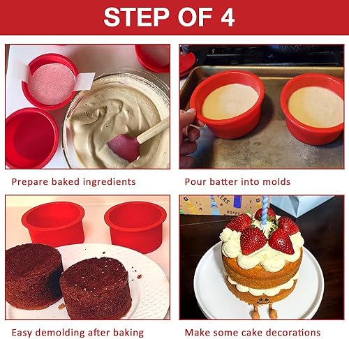 Miniatura 5 de Alimat PluS Molde redondo de silicona para tartas de 4 pulgadas, paquete de 5 mini moldes para pasteles con 100 piezas de papel pergamino, moldes de