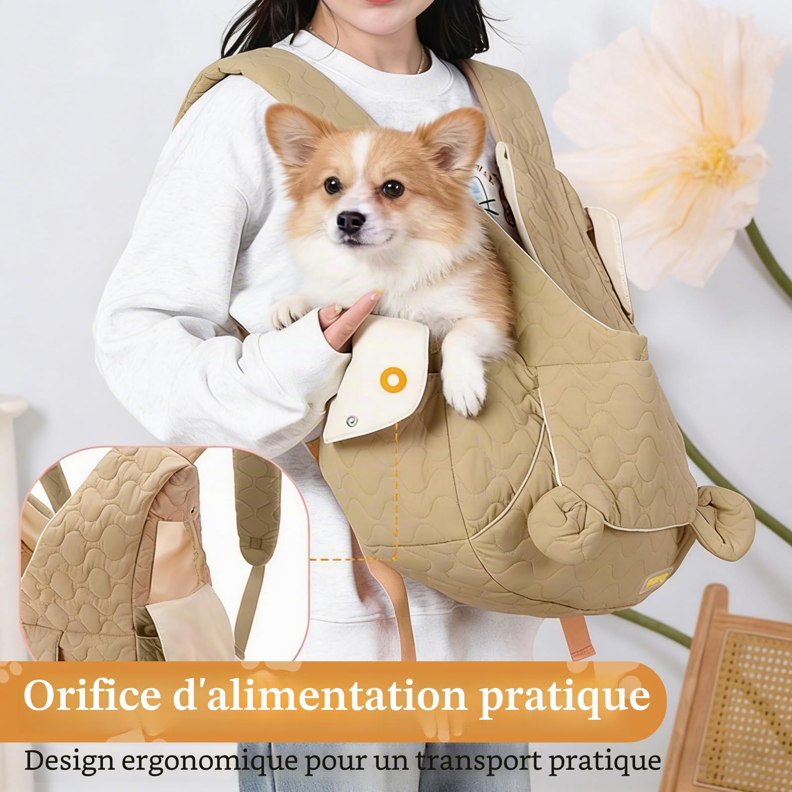 Sac de transport pour chien jusqu'à 10 kg, sac pour chiens de petite taille, sac à dos pour chien, sac pour chien mains libres, écharpe frontale pour chien avec réglage pour promenades en plein air et