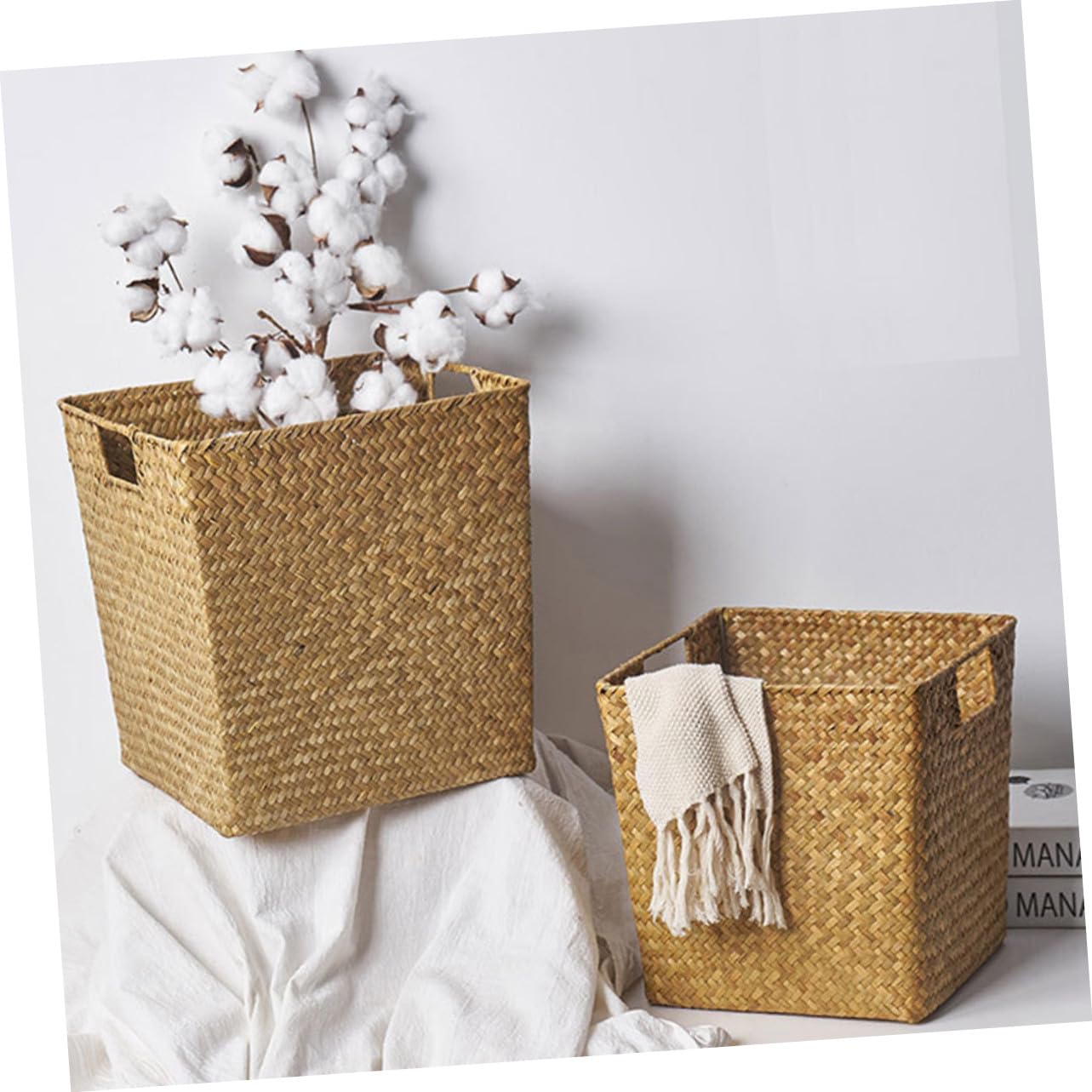 Panier Tissé à La Main En Algues Marines Jaune Panier Artisanal Décoratif Dimensions Moyennes Naturel Et Pratique Rangement Pour Salon, La Cuisine Ou Salle De Bain