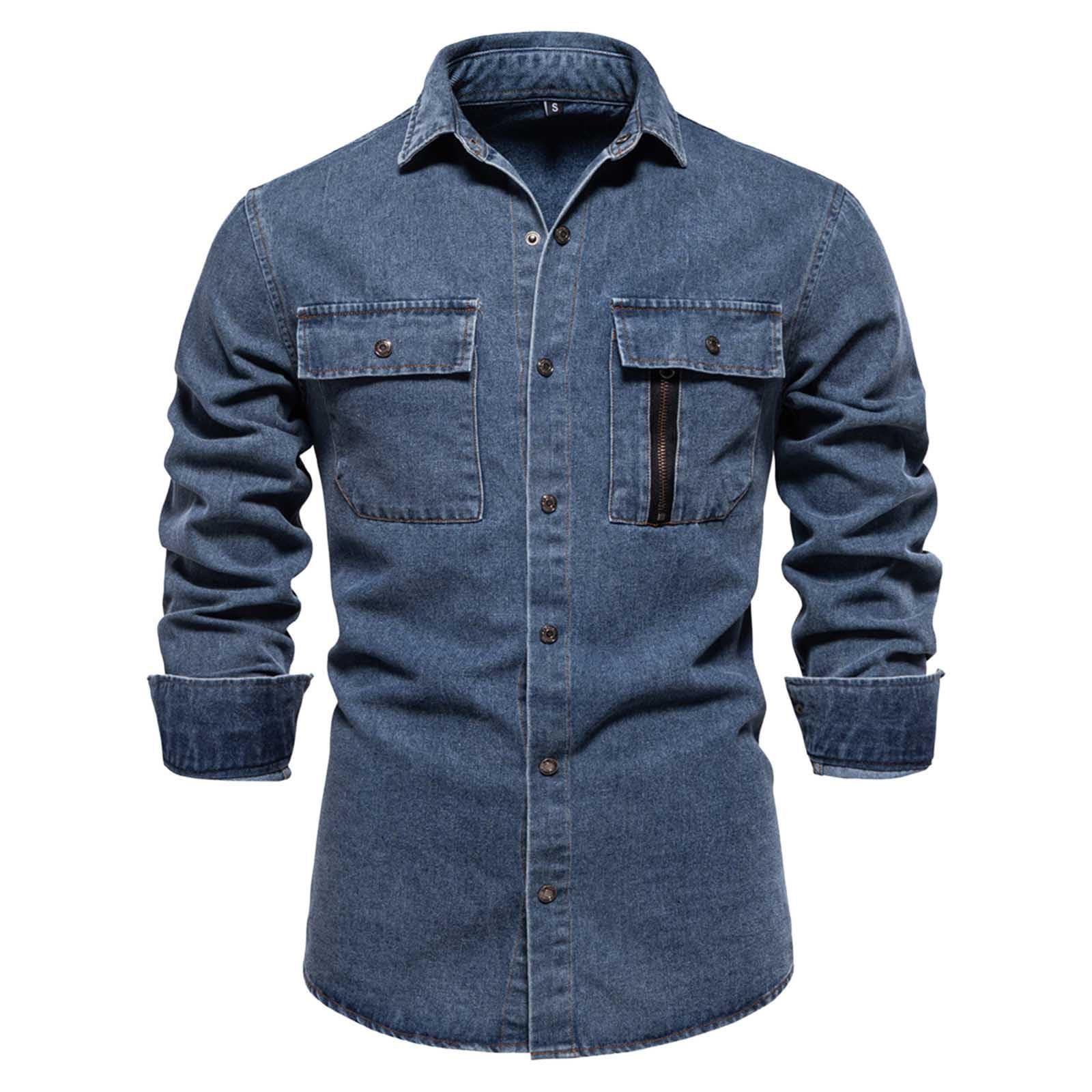 Camicia di Jeans Uomo, Camicia Denim Uomo, Camicia a Denim Camicie Regolare Classiche a Maniche Lunghe Casual Cotone Camicie da Cerimonia Business con Tasca Camicia Uomo Regular Camicia Uomo Estiva