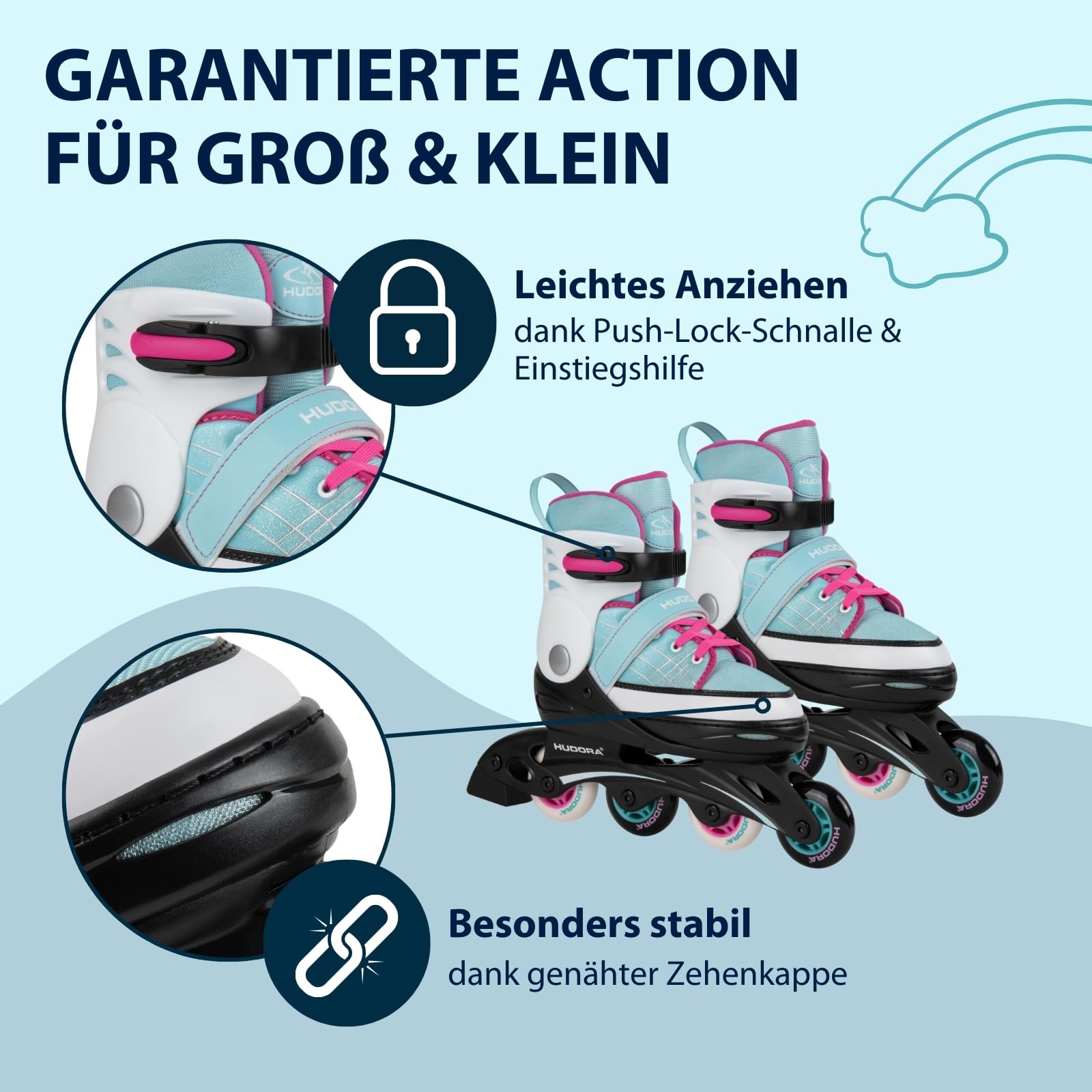 HUDORA Inline Skates Basic in Blue/Mint - Inliner für Kinder & Jugendliche in versch. Größen - Roller Skates bis zu 4 Größen verstellbar - Ideal als hochwertiges Einstiegsmodell