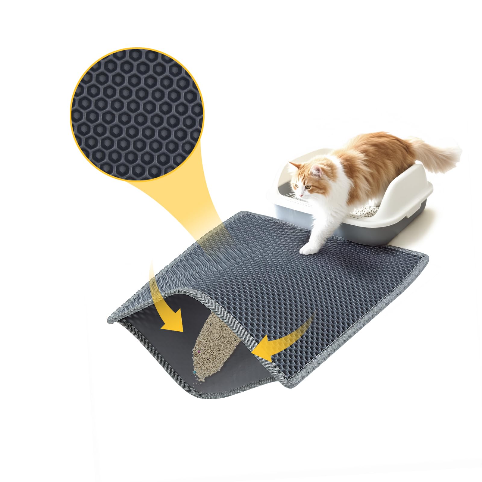 24''x 14.9''Inch Cat Litter Trapping Mat, Double Layer Waterproof Proof Litter Box Mat, Non-Slip Design, Reduces Litter Scatter, Easy to Clean, Grey Litter Mat