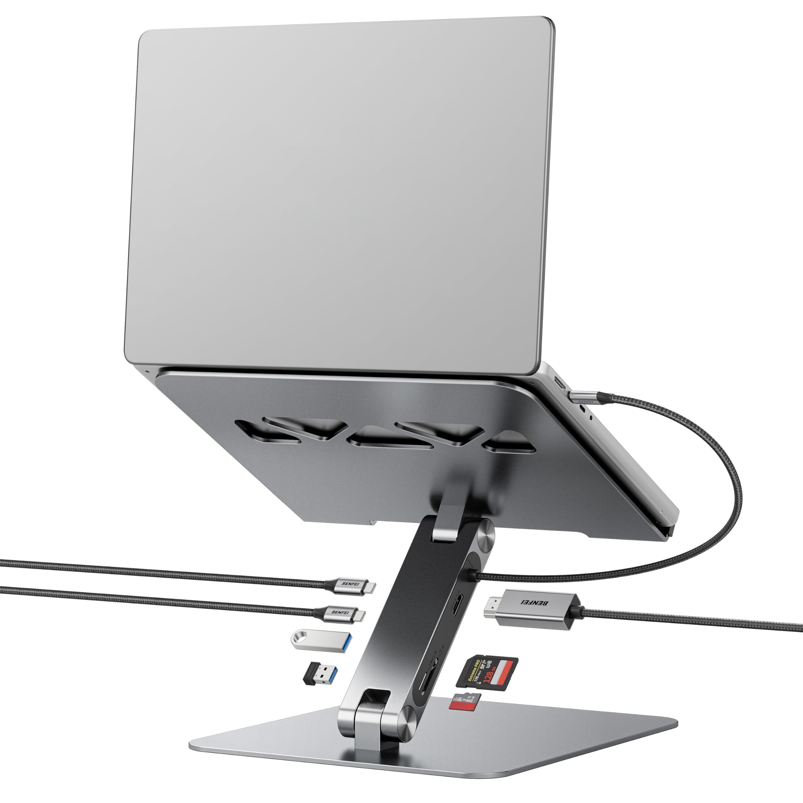 BENFEI Supporto per laptop con docking station USB-C 7in1, HDMI 4K@60Hz, 1*SD 1*Micro SD, 100W Power Delivery, 10Gbps 1*USBC 3.2 e 2*USBA 3.2 Compatibile con MacBook Pro/Air, iPad Pro, XPS, ThinkPad