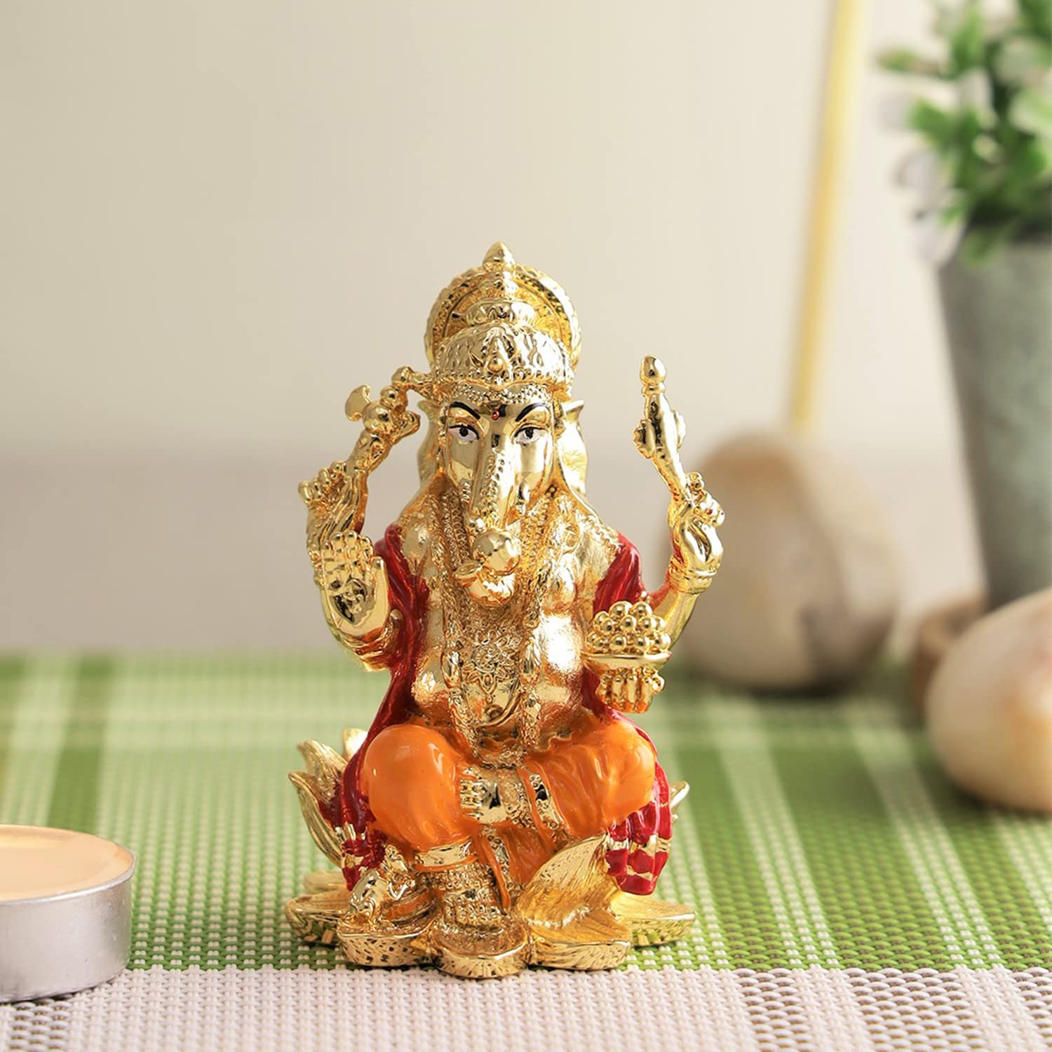 Collectible India Lord Ganesh Idol Statue for Car Dashboard Gold Plated Ganesha Idols Showpiece for Home Decor & Gifts