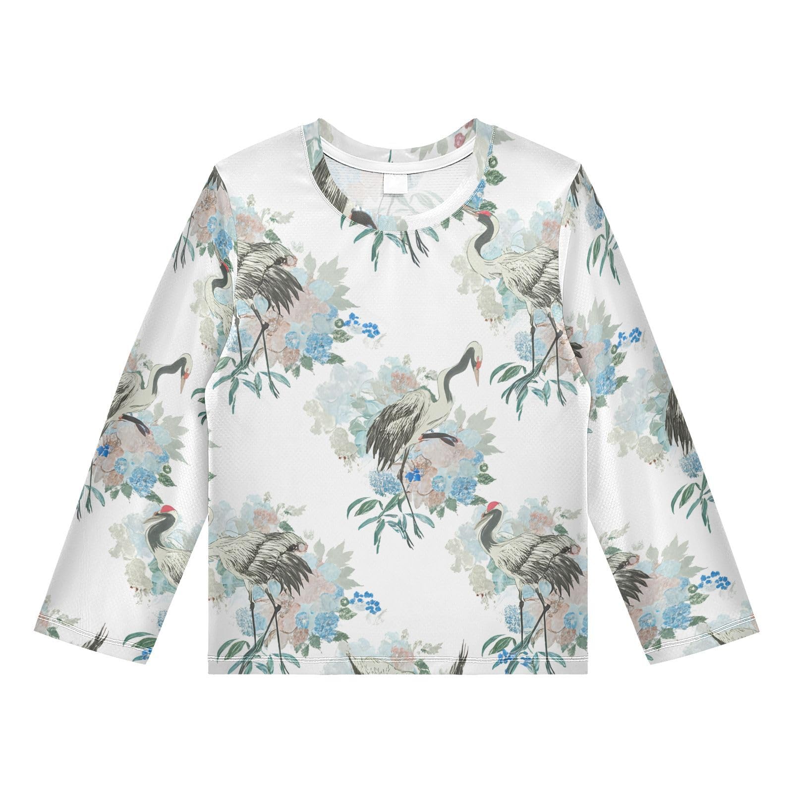 Crane Hydrangea Flower White Boy's Rash Guard Swim Shirt Long Sleeve Sun Shirt for Swimming Pool Beach UPF50+ 4T