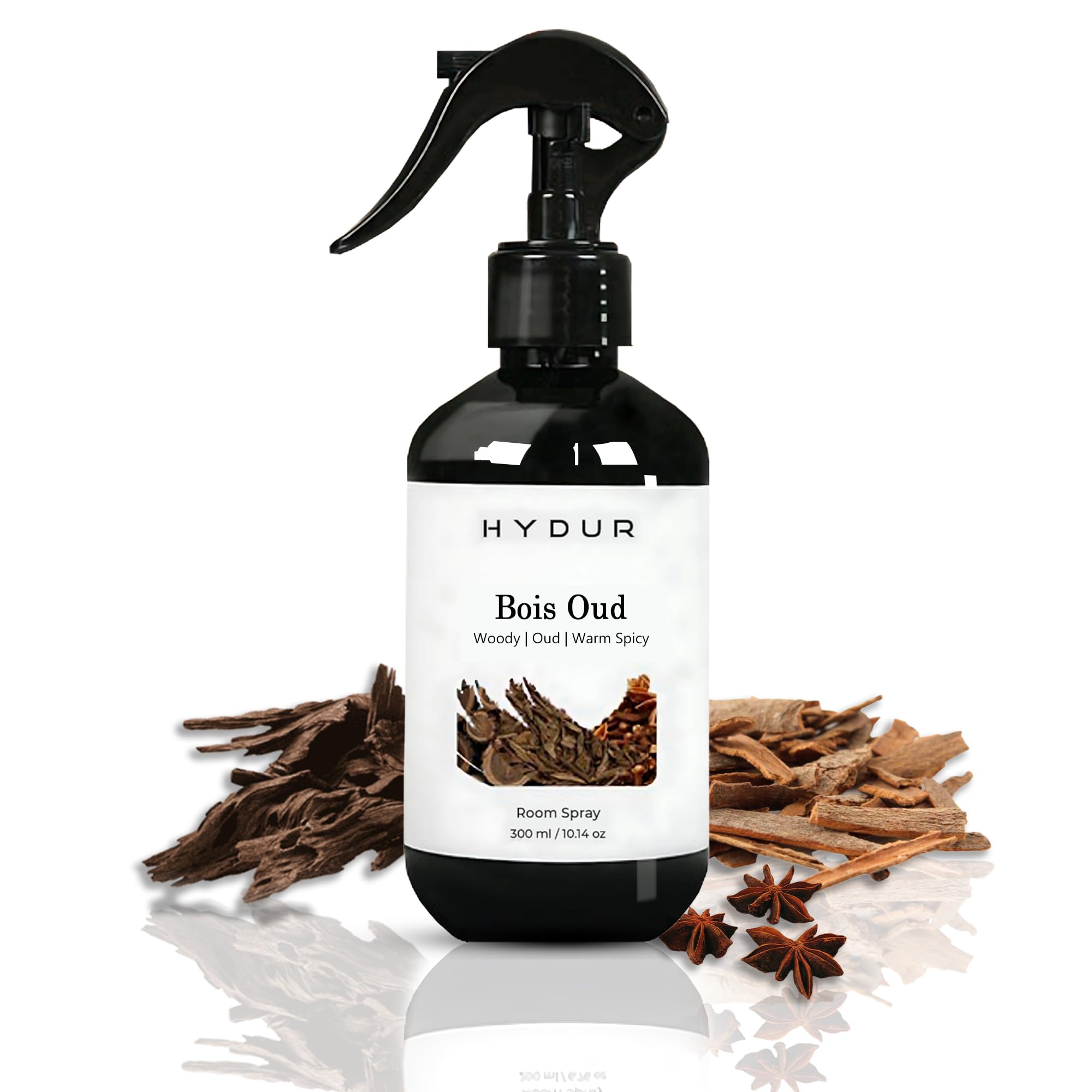Hydur Bois Oud Room Spray | Deep Incense, Olibanum, Vetiver & Cedarwood Scent | Warm Spicy Woody Air Freshener with Oud | Luxury Mist for Home, Office, Car & Bathroom | 300ml Fine Mist Spray