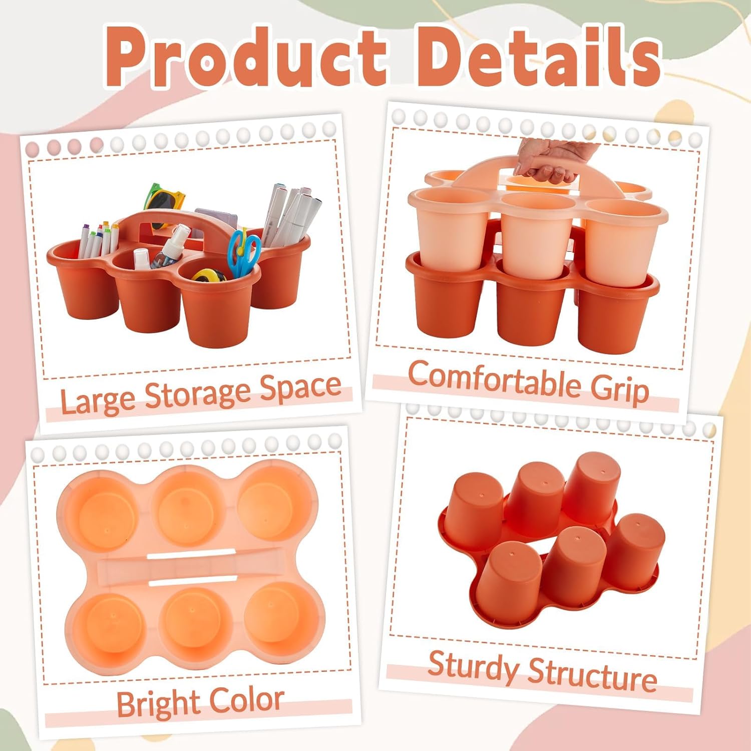 party greeting 6 Pack Classroom Caddy with Handle Plastic Storage Table Caddy Organizer with 6 Compartments Morandi Cup Caddy Organizer for Table Crayon Pencil Office School Supply