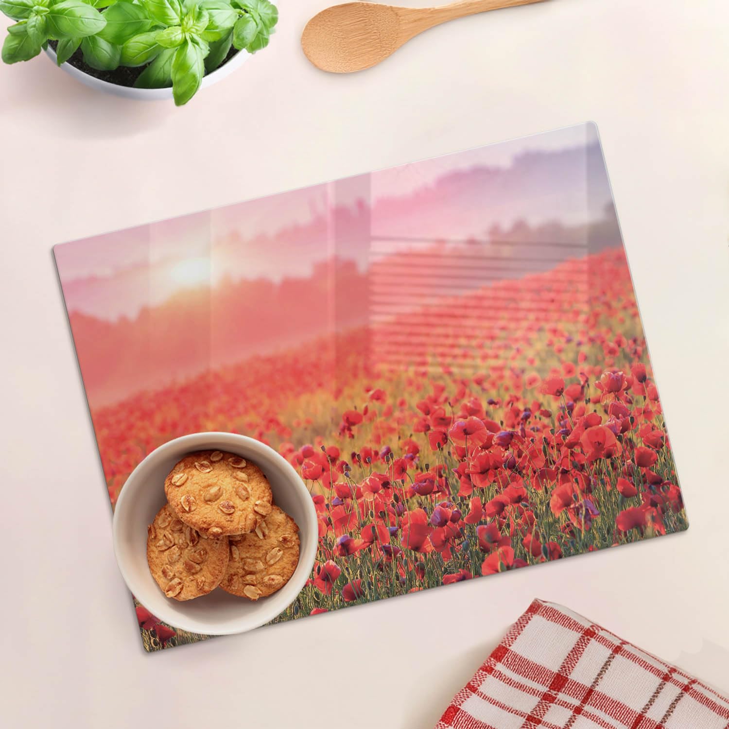 Tabla de cortar de vidrio templado 40x30 cm Campo de amapolas