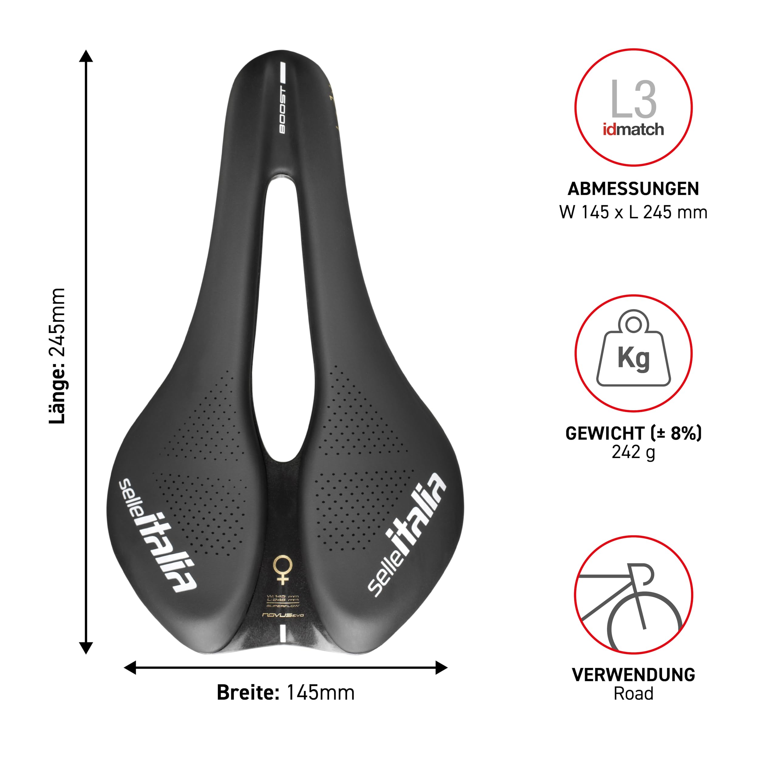 Selle Italia Novus Boost Evo Sättel Black L3