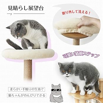 Amazon | 日本メーカー RAKU キャットタワー 木製 宇宙船付き 高