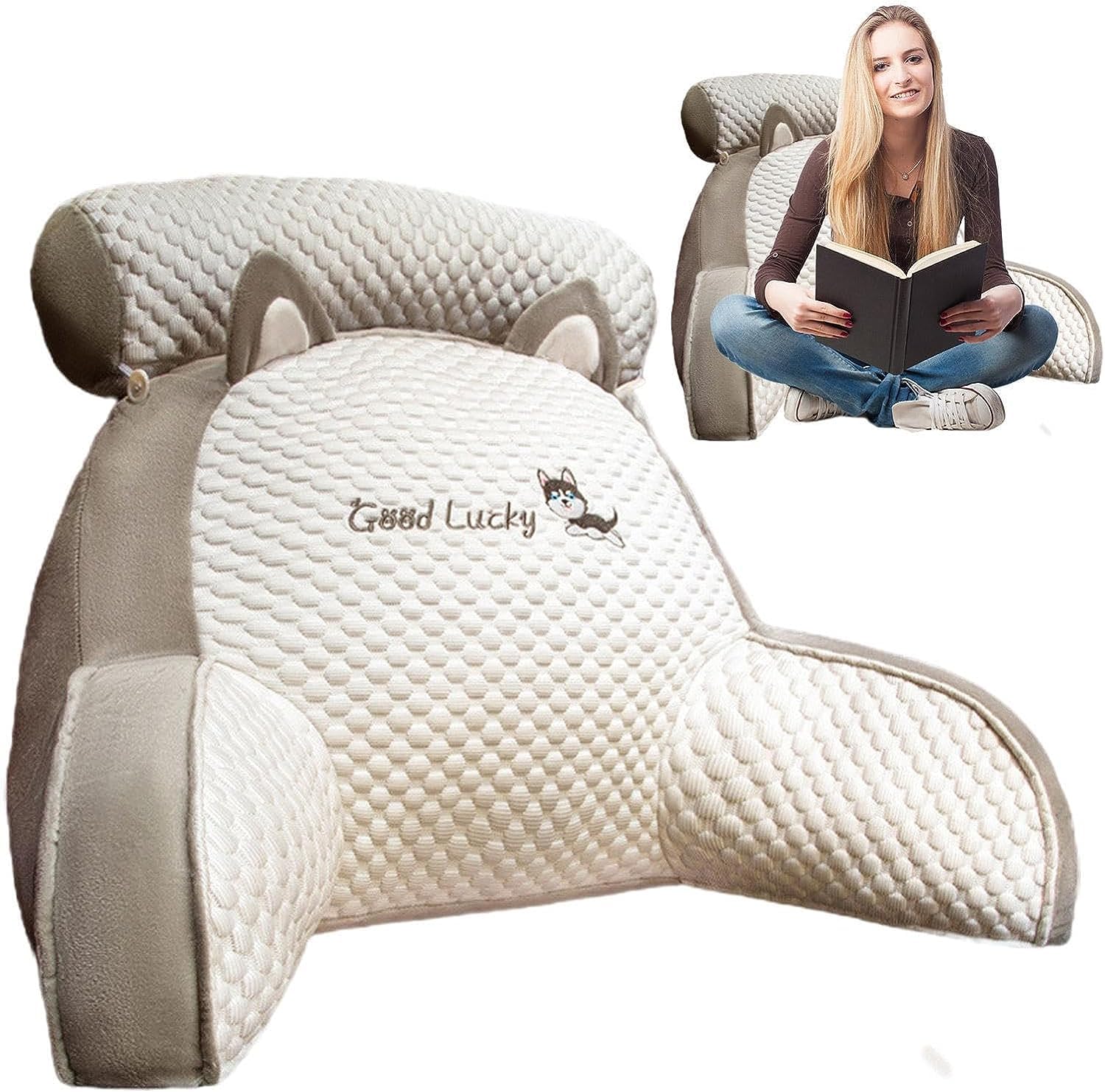 Cuscino di Lettura del Letto, Comodo Cuscino di Lettura Rimovibile E Facile da Pulire Cuscino Multifunzionale dello Schienale Leggere Rilassarsi Guardare La TV (23,6 X 15,7 X 7,8 Pollici),Style E