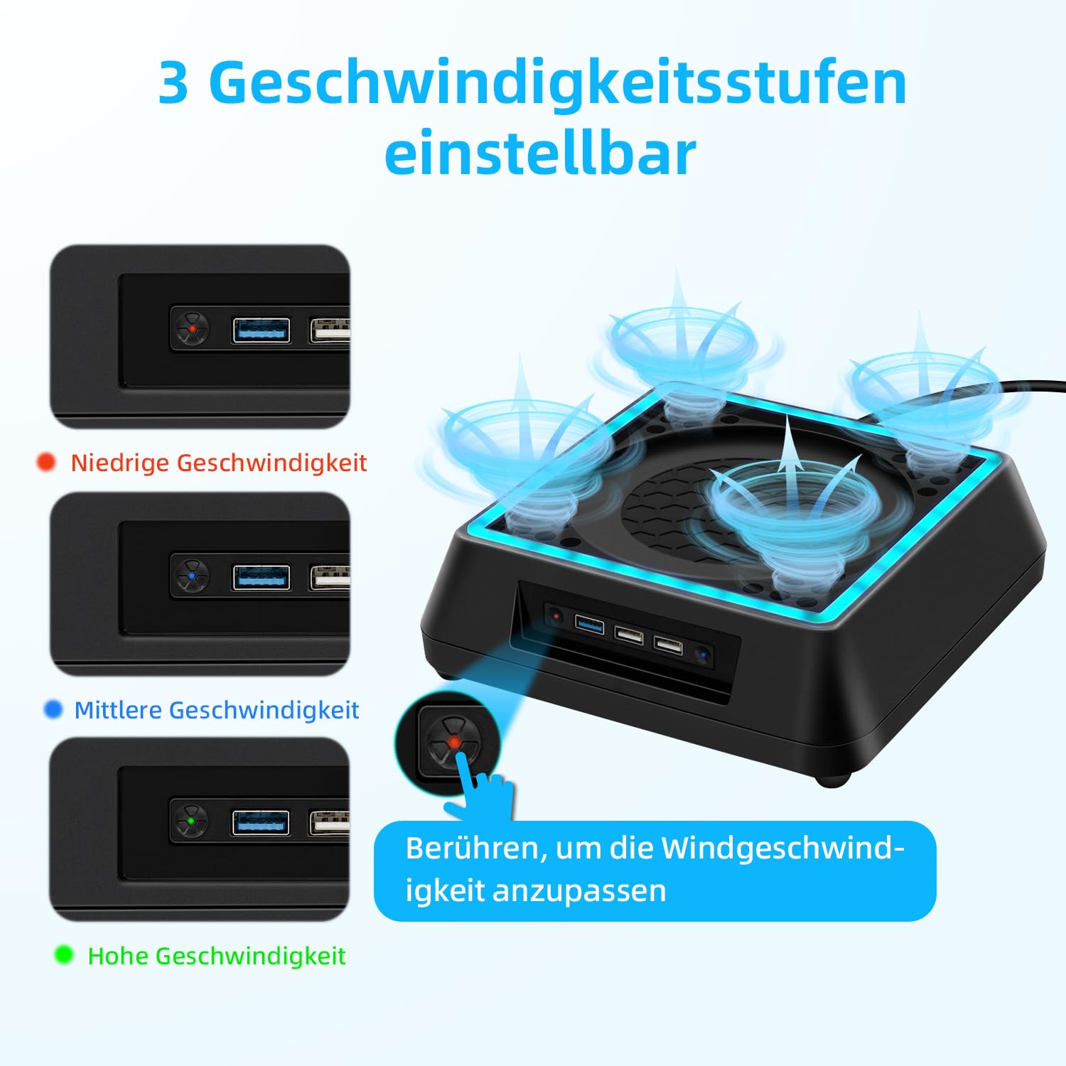Upgraded Lüfter Ständer für Xbox Series X, Kühler Stand mit RGB LED,4 Große &Turbolüfter, USB 3.0 & 2.0 Ports & 3 Geschwindigkeitsstufen Einstellbares Kühlsystem für Xbox Series X-Schwarz