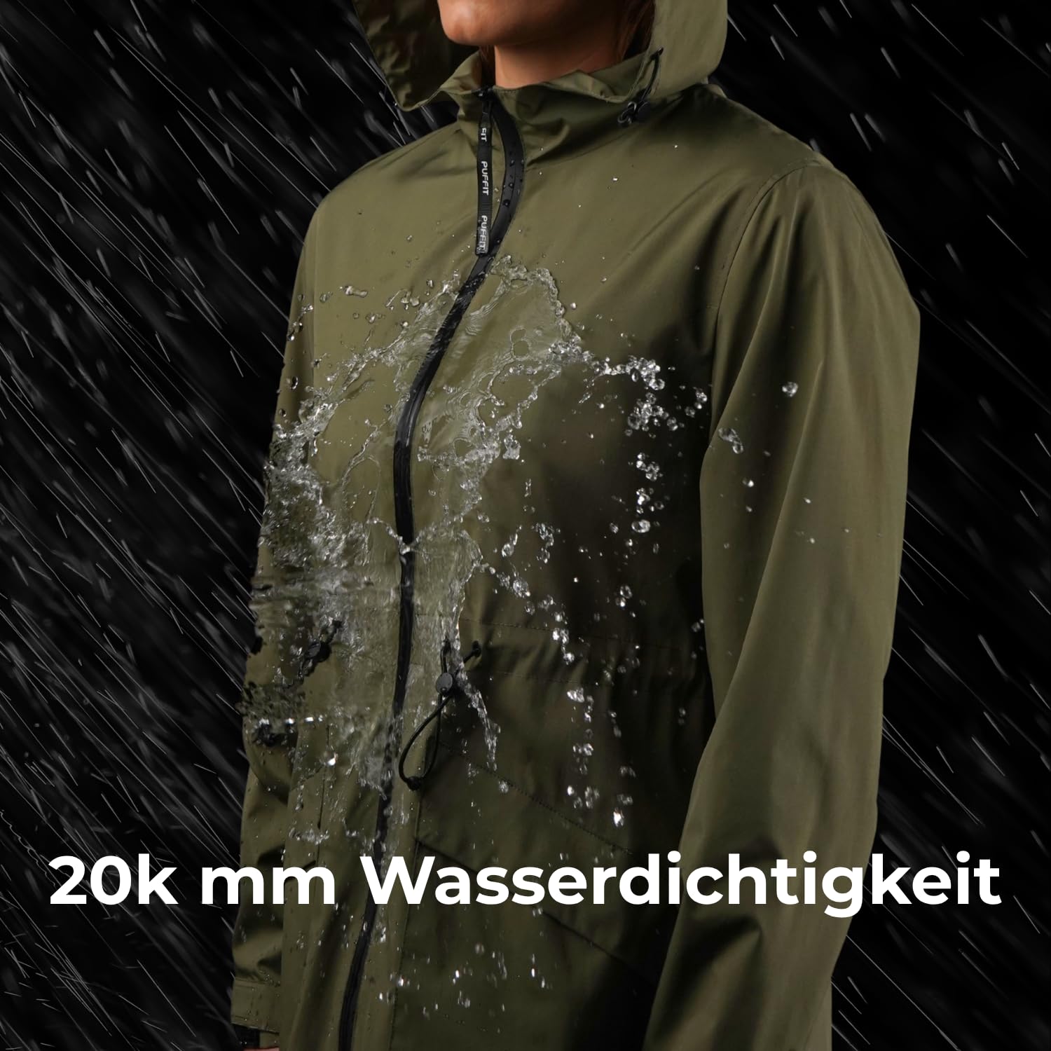PUFFIT Regenjacken Damen Lang Wasserabweisend Kapuzen Laufjacke Damen Atmungsaktiv Leichte