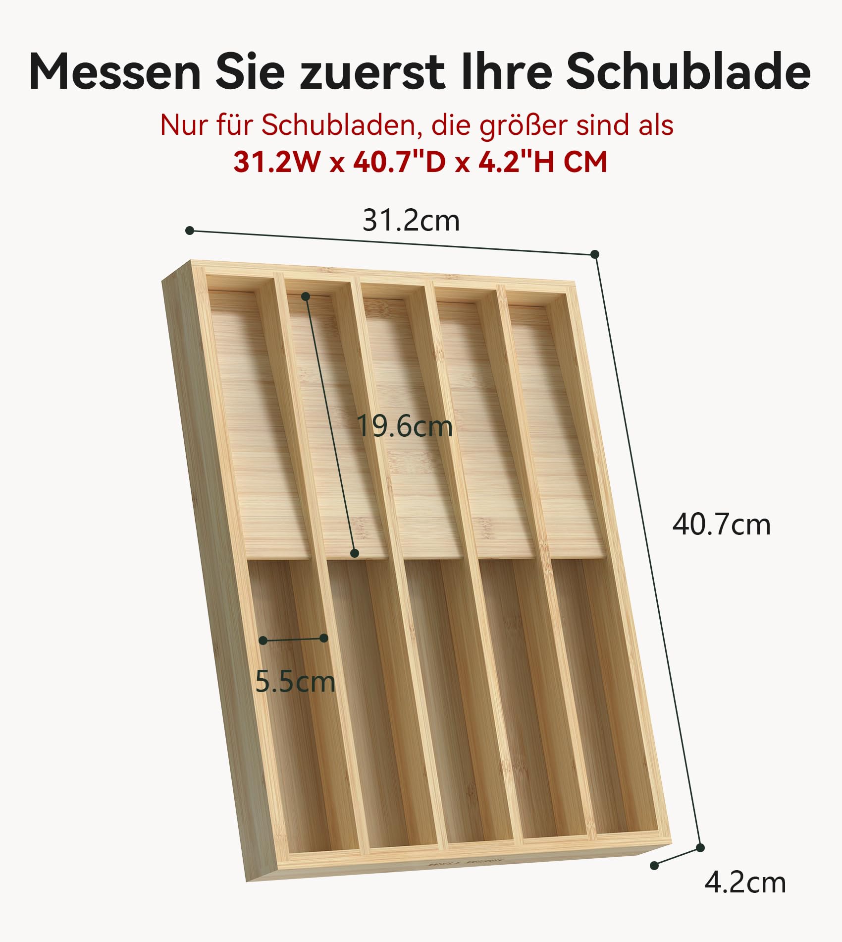WELL WENG Organizador de cubiertos con 10 compartimentos fijos – Organizador de cajones para cucharas, tenedores, cuchillos y utensilios de cocina – Caja para cubiertos que ahorra espacio (40,7 x 31,2