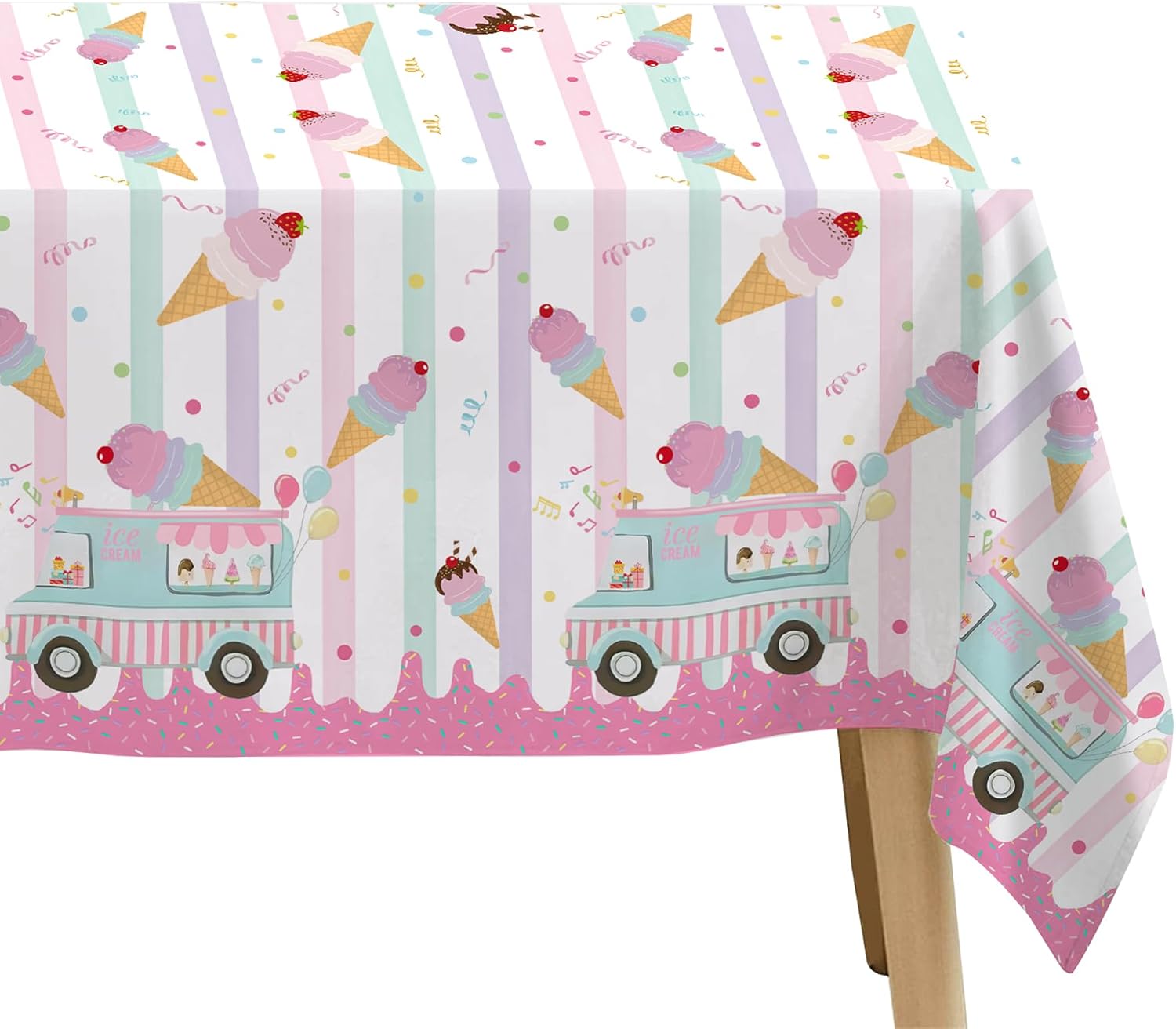 Ice Cream Party Tablecloth Decorations for Birthday Baby Shower, 3 Pack Disposable Here's The Scoop Theme Sweet Ice Cream Truck Shop Birthday Party Supplies Table Cover, 54in x 108in