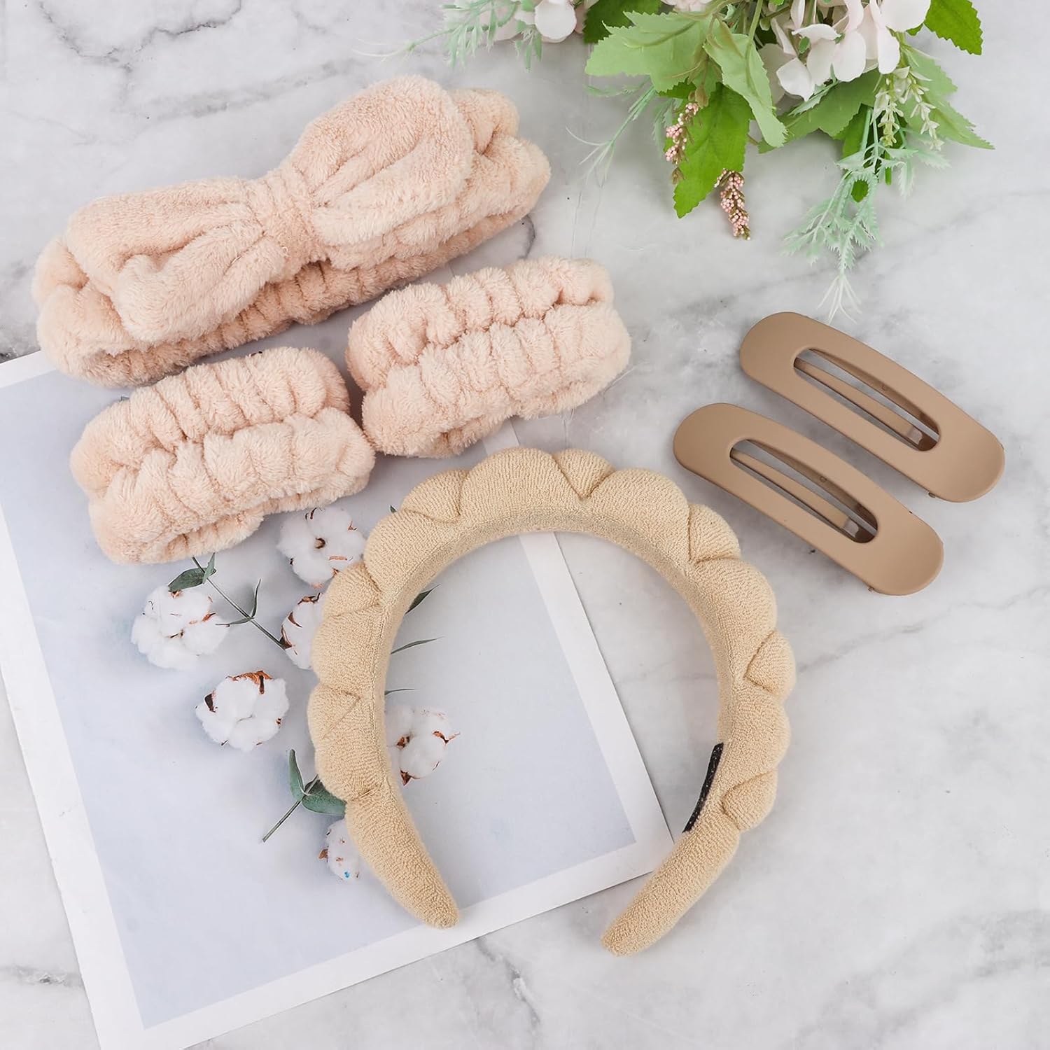 WHAVEL 6PCS Spa Headband and Wristband Set - Get Ready Headbands Wrist Bands for Washing Face Skincare Face Wash Headband Makeup Hair Band - Image 7