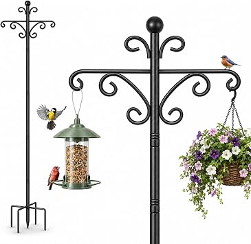 Bird Feeder Pole, 92inch Shepherds Hooks for Outdoor Heavy Duty Bird Feeder Stand Tall Double Garden Hooks for Hanging Plants, 1 Pack