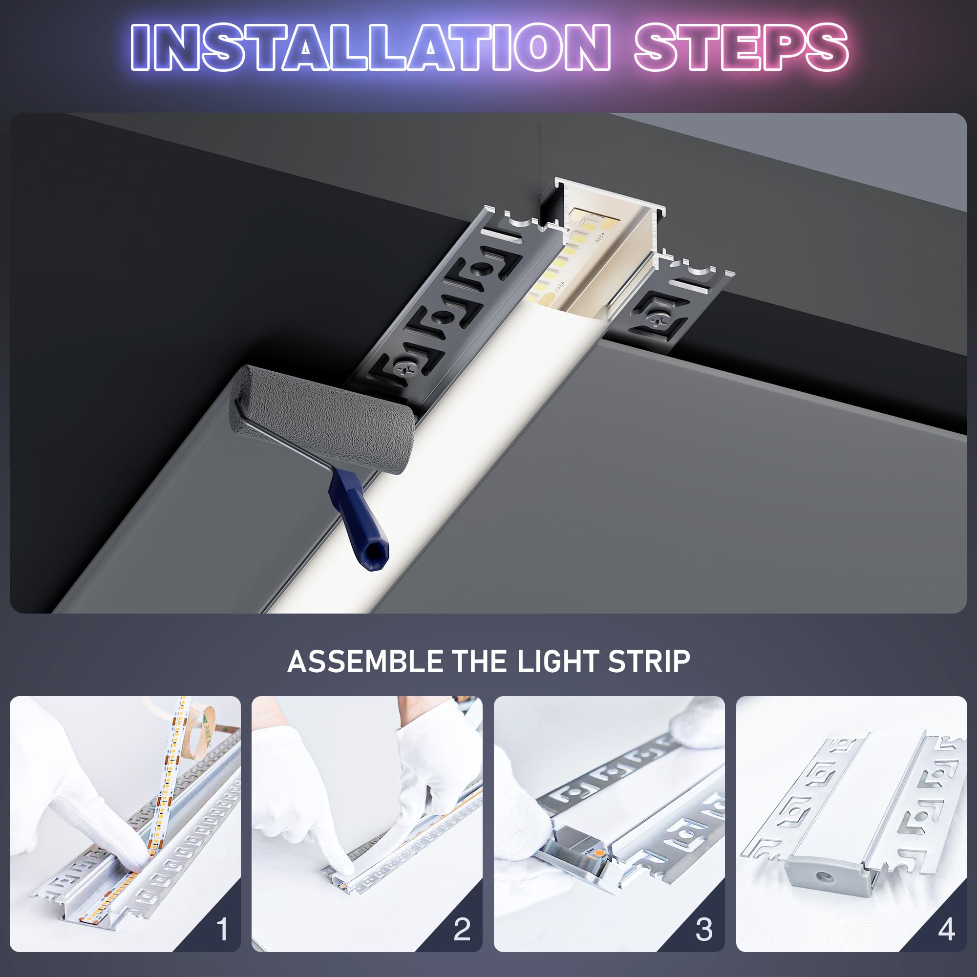 LED Trockenbauprofil 2m × 5 – Aluminium LED Kanal 55.5×14.9mm – 12.9mm Innenmaß für Einbaubeleuchtung