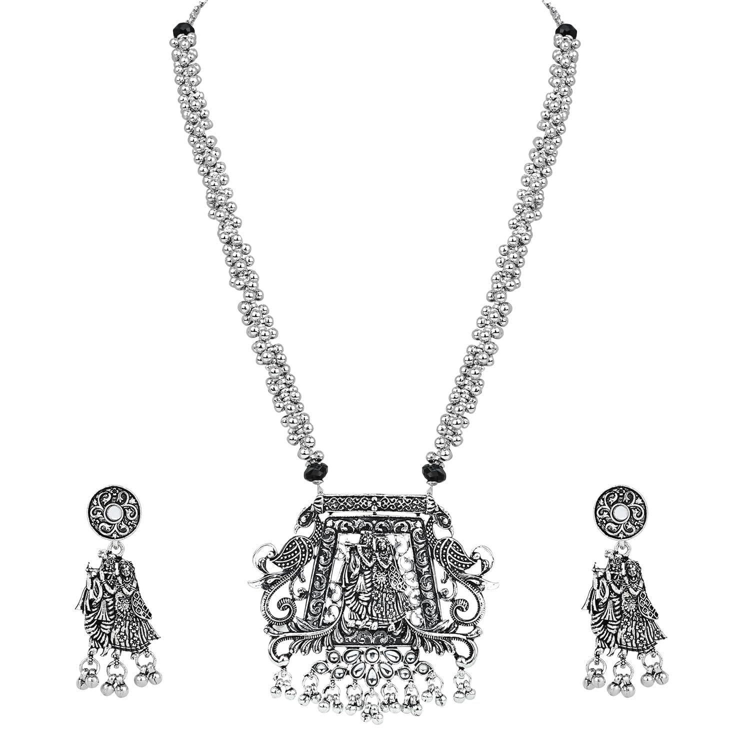 I Jewels Navratri Ethnic Silver Oxidised Radha Krisha Long Necklace Jewellery With Jhumka Earrings Set For Women/Girls (MC154OX) (B0CJVDW8BY) Amazon Price History, Amazon Price Tracker
