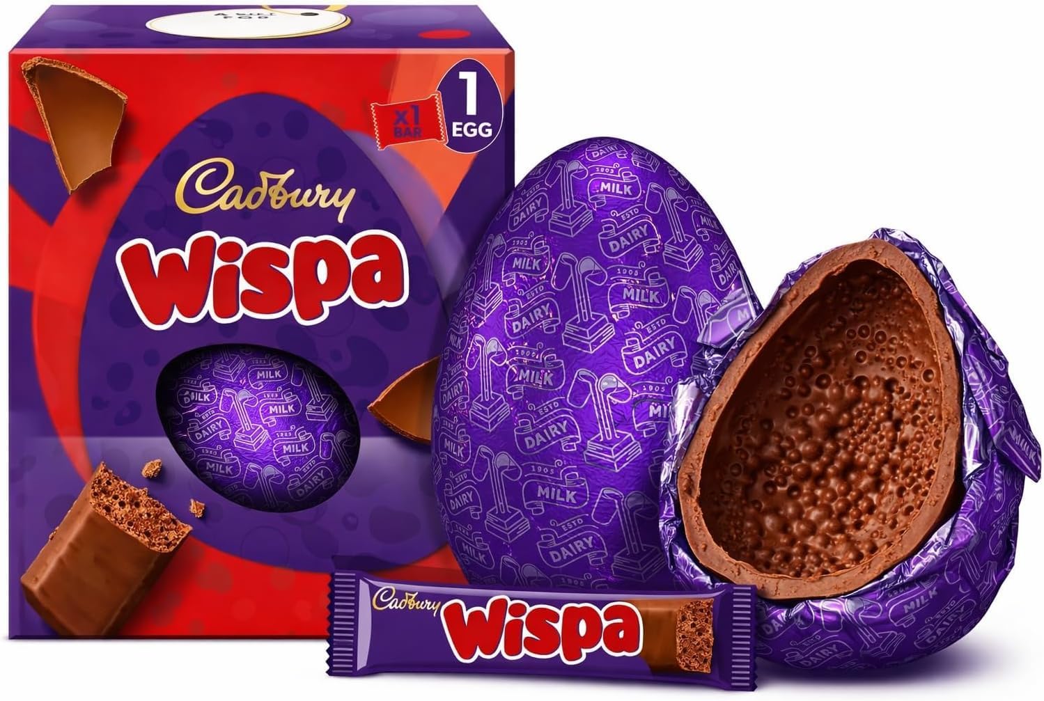 Cadbury Dairy Milk Wispa Chocolate Easter Egg, Includes 1 Large Egg and 1 Chocolate Wispa Bar Perfect For Easter Egg Hunt Great Gift For Kids & Adults