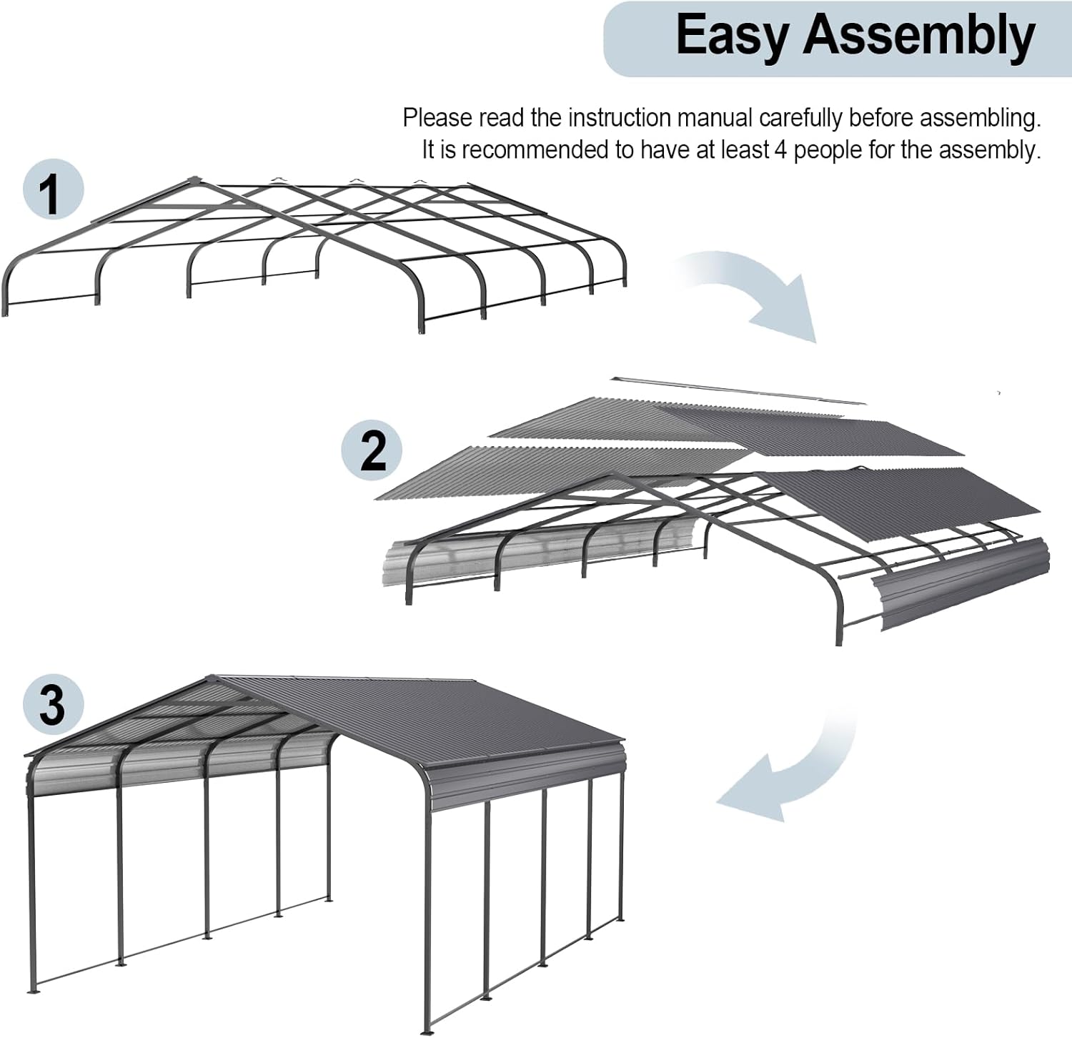 12x20x8.7 FT Carport with Galvanized Steel Roof, Heavy Duty Metal Carport Canopy, Metal Carport Garage for Pickup, Boat, Car and Tractors, Grey 12x20x8.7 FT Carport with Galvanized Steel Roof, Heavy Duty Metal Carport Canopy, Metal Carport Garage for Pickup, Boat, Car and Tractors, Grey