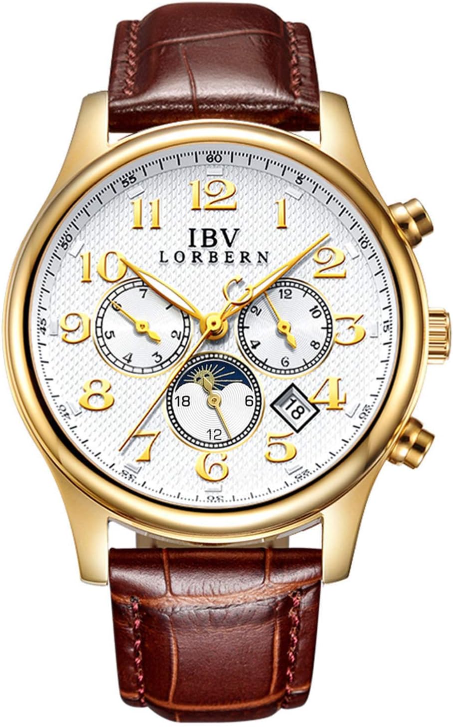 MASTOP Swiss Brands Men's Automatic Self-Wind Watch Stainless Steel with Brown Genuine Leather Band