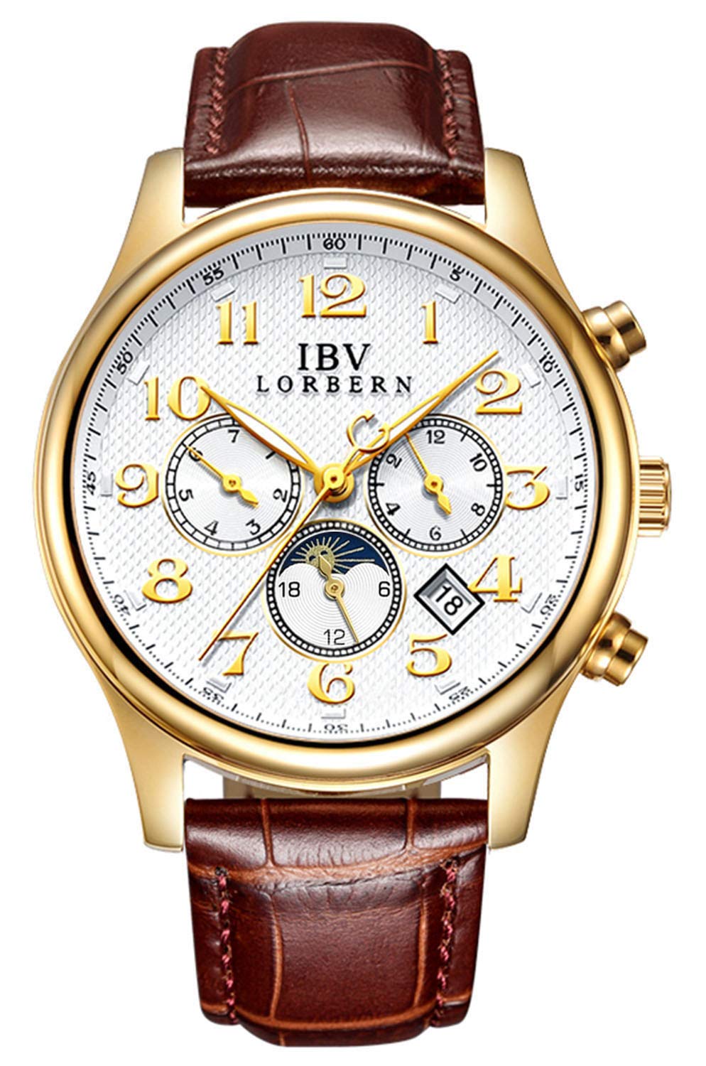 MASTOP Swiss Brands Men's Automatic Self-Wind Watch Stainless Steel with Brown Genuine Leather Band