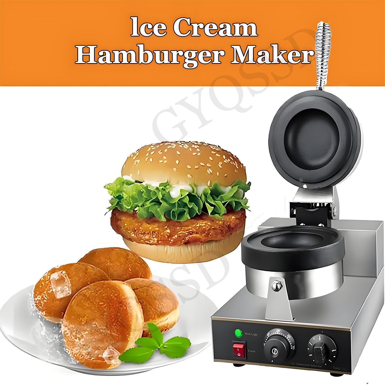 Hamburger Elettrico Commerciale Macchina per Waffle, Macchina per Gelato, Pressa per Panini, Macchina per Panini Antiaderente, Controllo Della Temperatura 50-300°c E Timer Da 5 Minuti,SingleHead