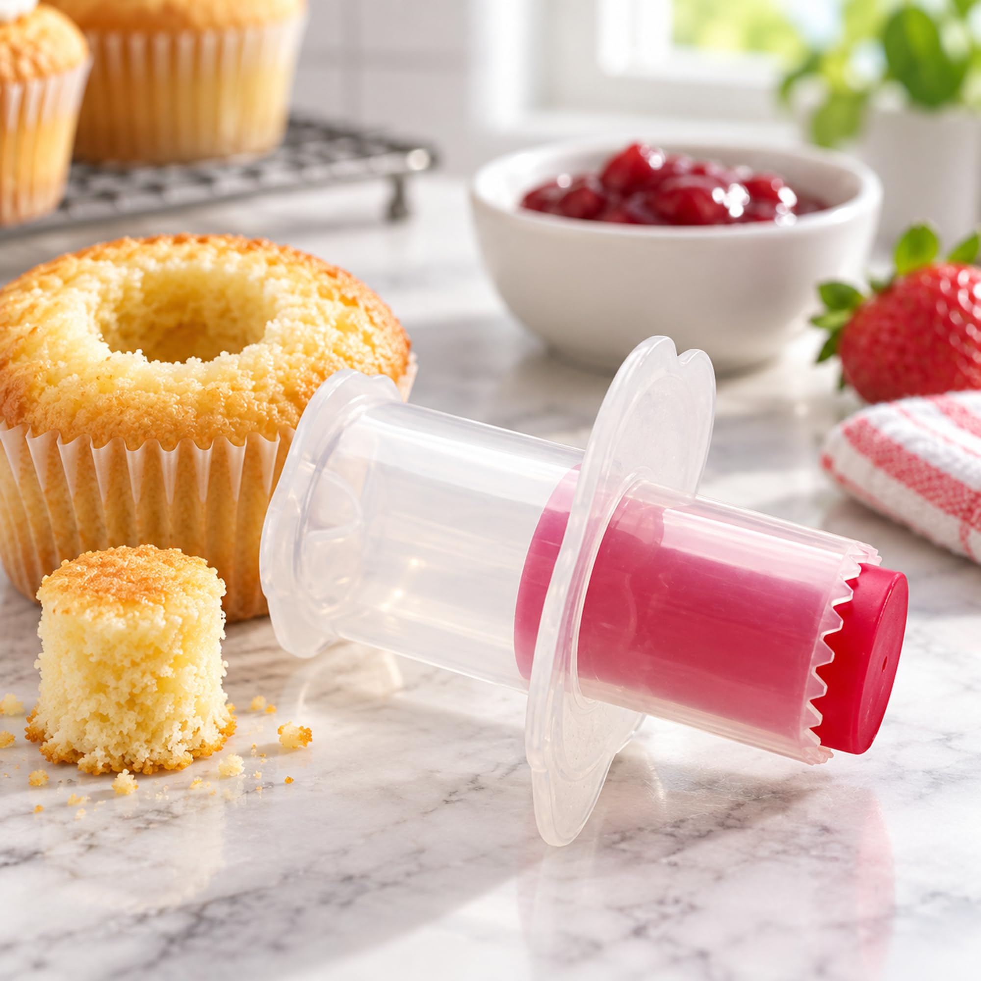 Plastic Cupcake Corer for Filled Cakes and Desserts, Handheld Baking Tool for Hollowing Centers and Adding Fillings