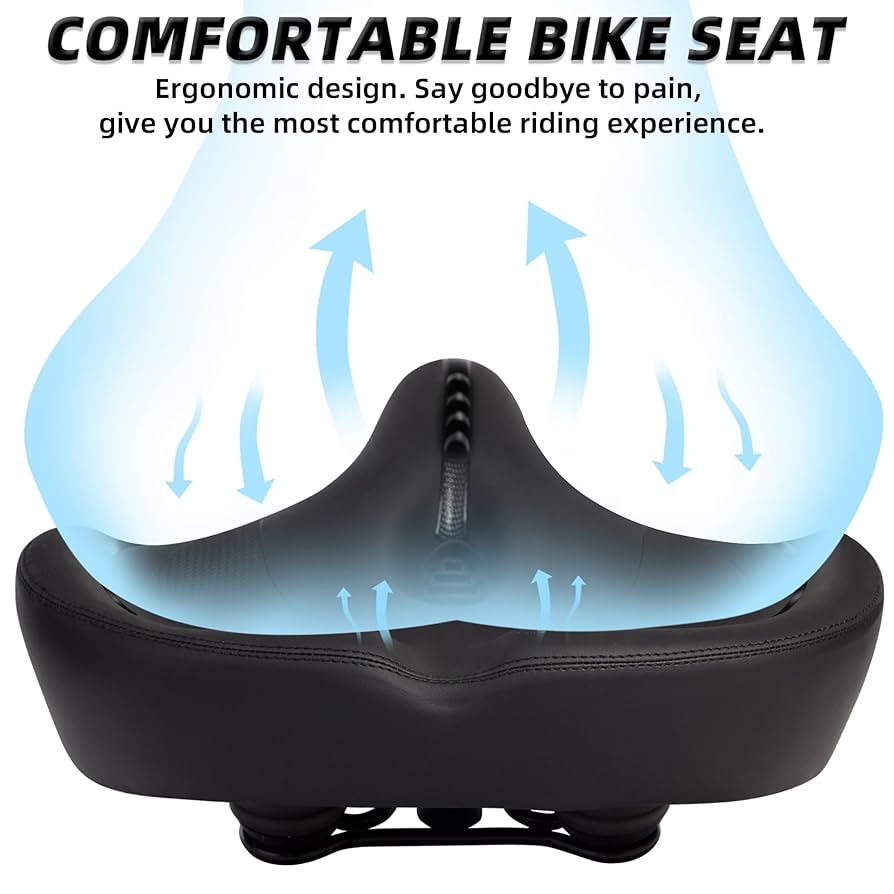 CDYWD Comfy Bike Seat For Men & Women, Thick & Soft Memory Foam Comfort Bicycle Seat, Comfortable Padded Bike Saddle For Mountain Bike, Beach Cruiser, MTB, Ebike, Exercise Bike