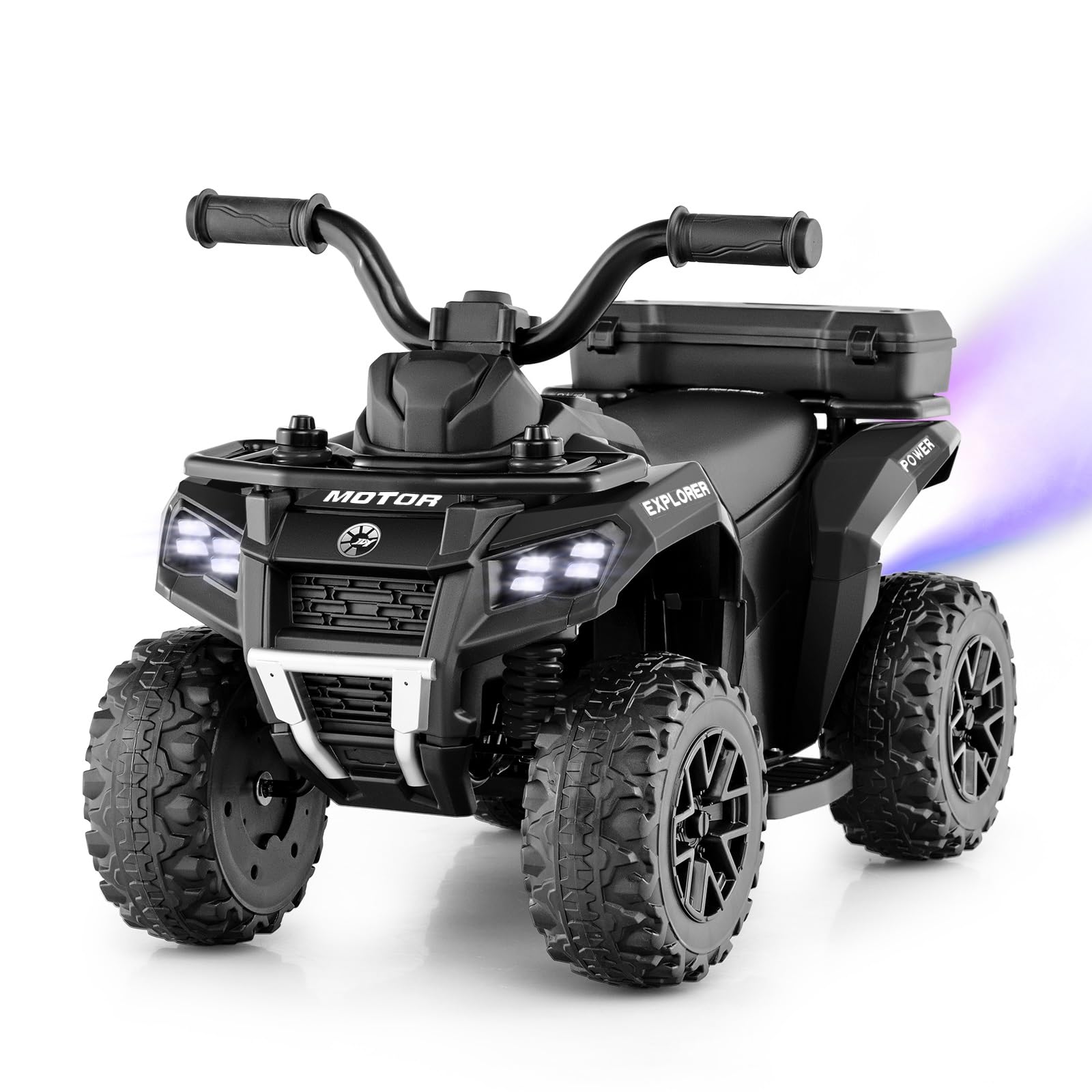 Maxmass 6V Kids Electric Quad Bike, Battery Powered Ride on ATV Car with Spray Function, Horn, Music, LED Lights, Storage Basket, Children Electric Vehicle Toy Cars for 18+ Months Old (Black)