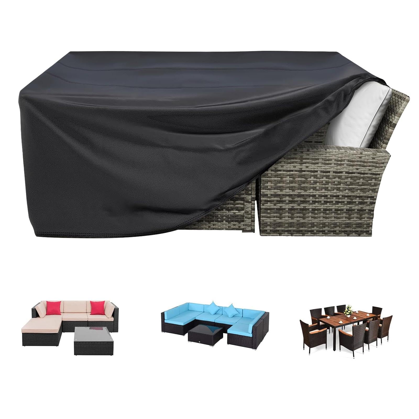 Copertura impermeabile per mobili da giardino, 200 x 160 x 74 cm, anti UV, antistrappo, con coulisse, set di protezione per mobili in rattan