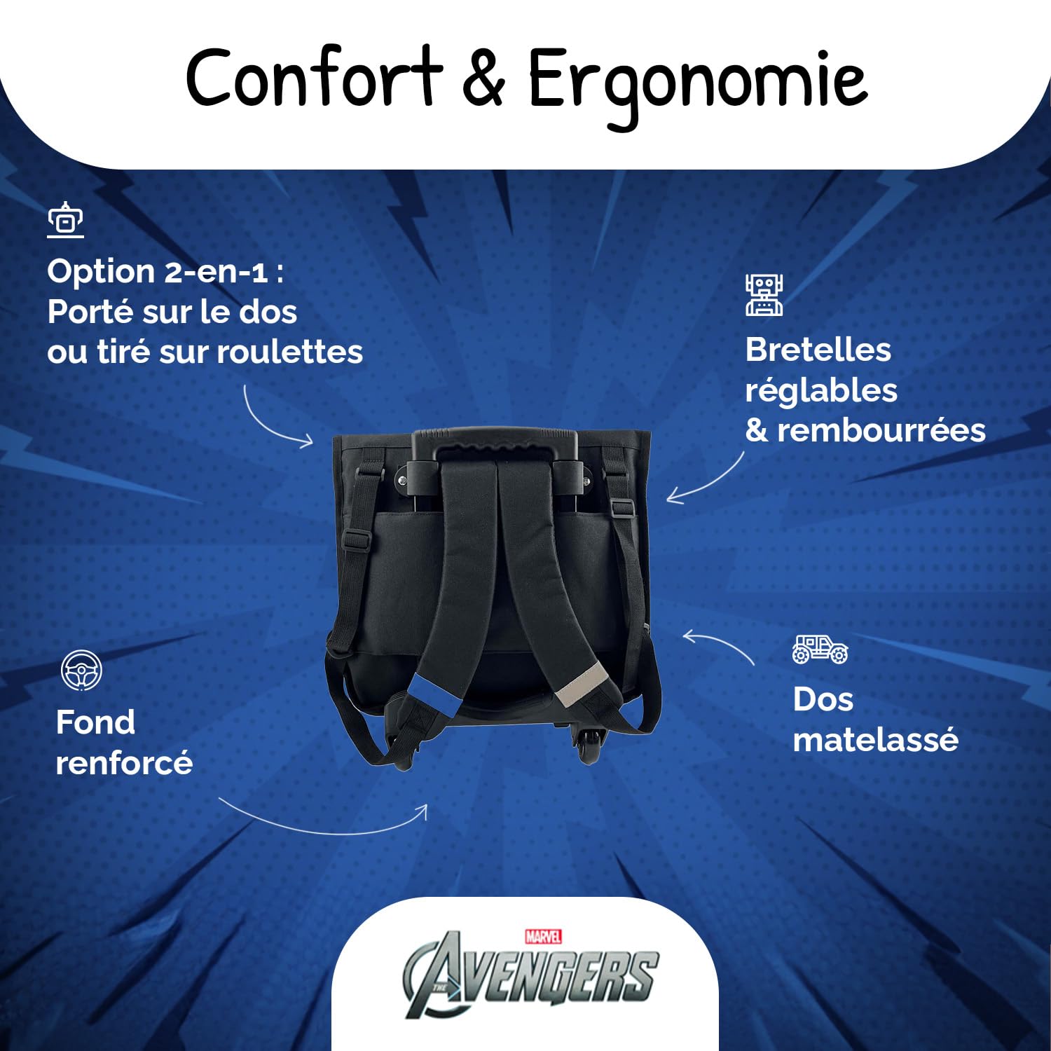 Bagtrotter Avengers - Cartable Scolaire à roulettes 38 cm
