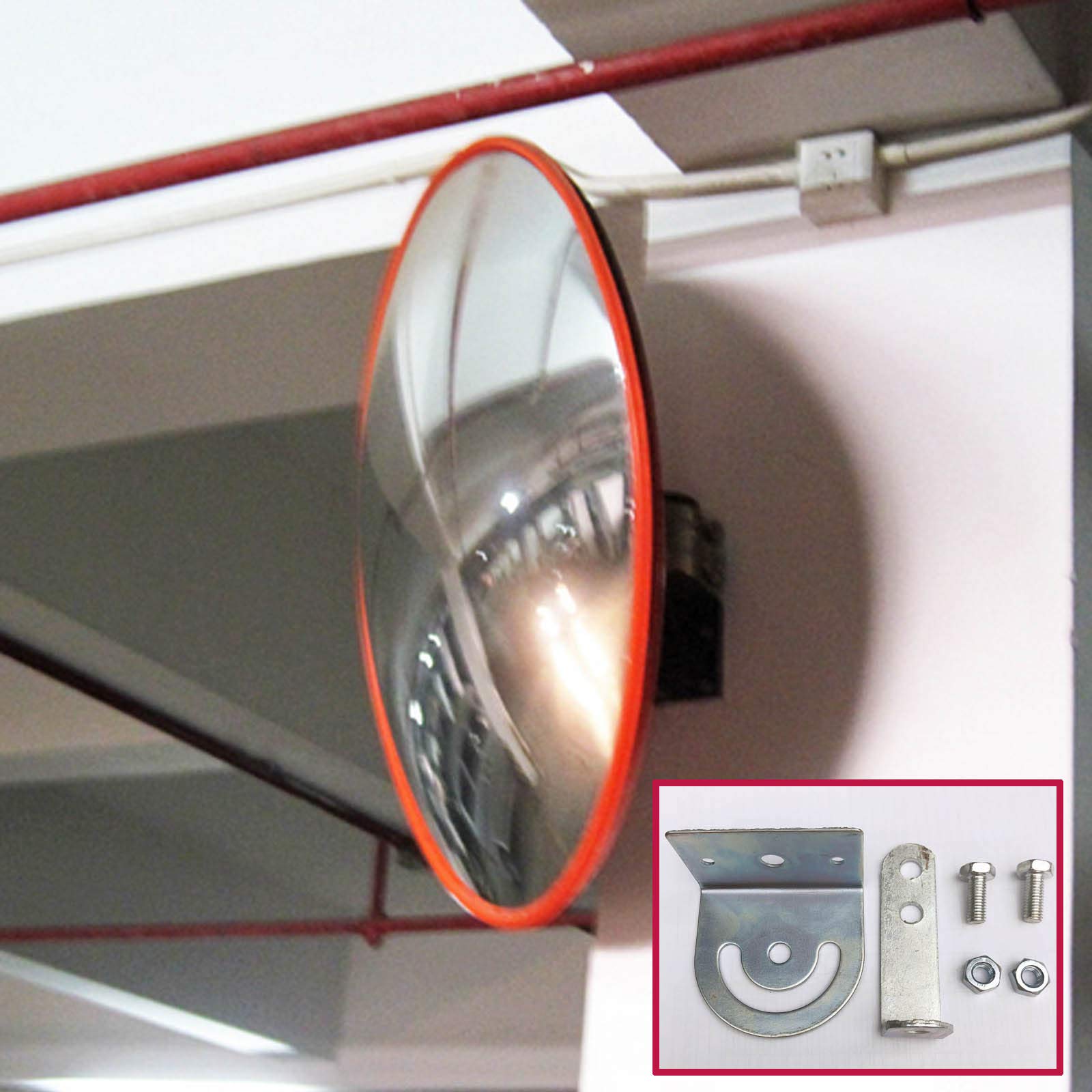 Espejo de seguridad convexo, 60 cm de diámetro, ángulo muerto, espejo de seguridad irrompible para seguridad vial, garajes, entradas, vigilancia de tiendas con soporte de pared, distancia de visión de