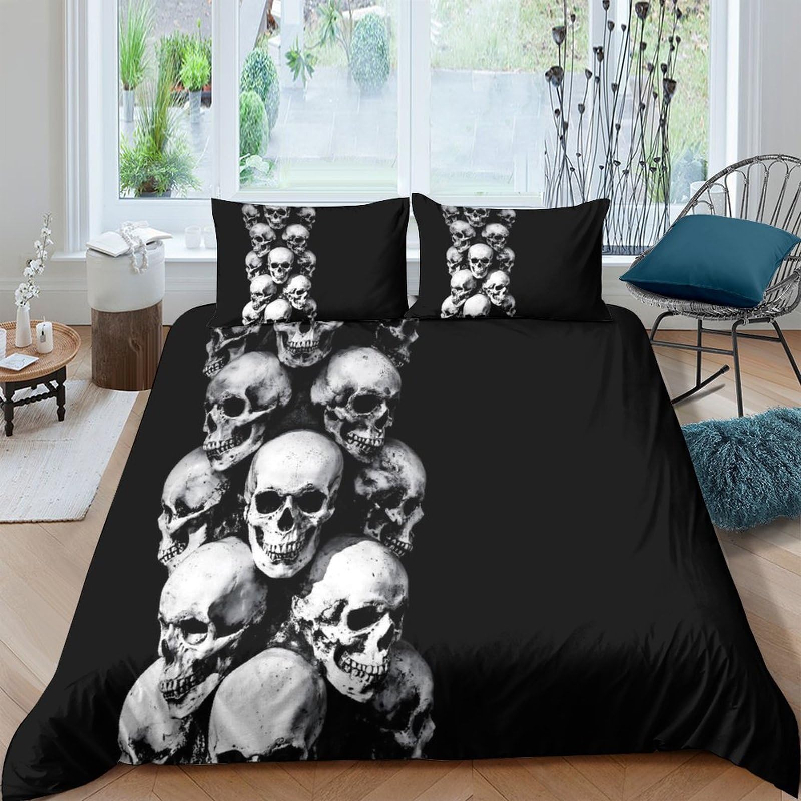 Ctjqhvkz Style-9 3D Printed Skull Art Fitted Sheet Microfiber Black Gothic Skeleton Mattress Cover For Bedroom Dorm Decor Protection Single（135X200cm）