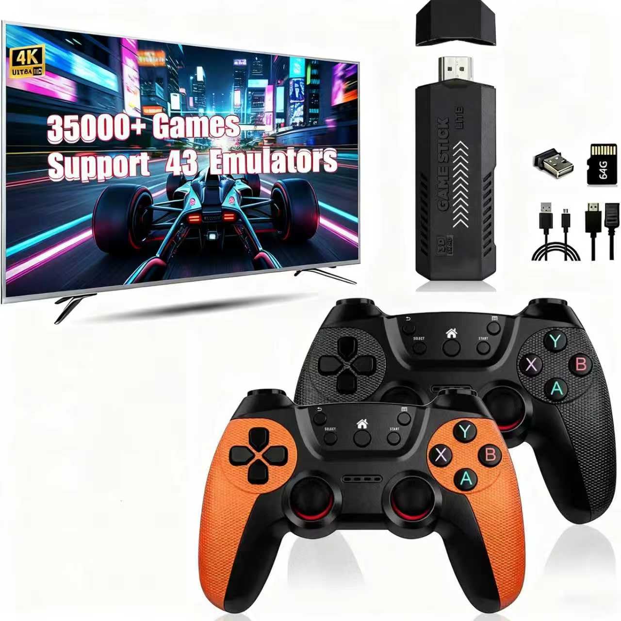 Mldnld Console Rétrogaming Plug & Play, 30 000 Jeux Classiques, 34 Émulateurs, Connexion HDMI 4K, 2 Manettes Sans Fil, pour Télévision