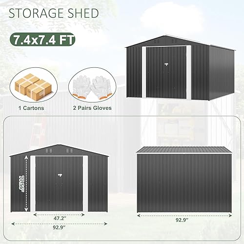 Polar Aurora Cobertizo de almacenamiento para exteriores de 8 x 8 pies, cobertizo de jardín de metal con estructura de marco actualizada, cobertizos
