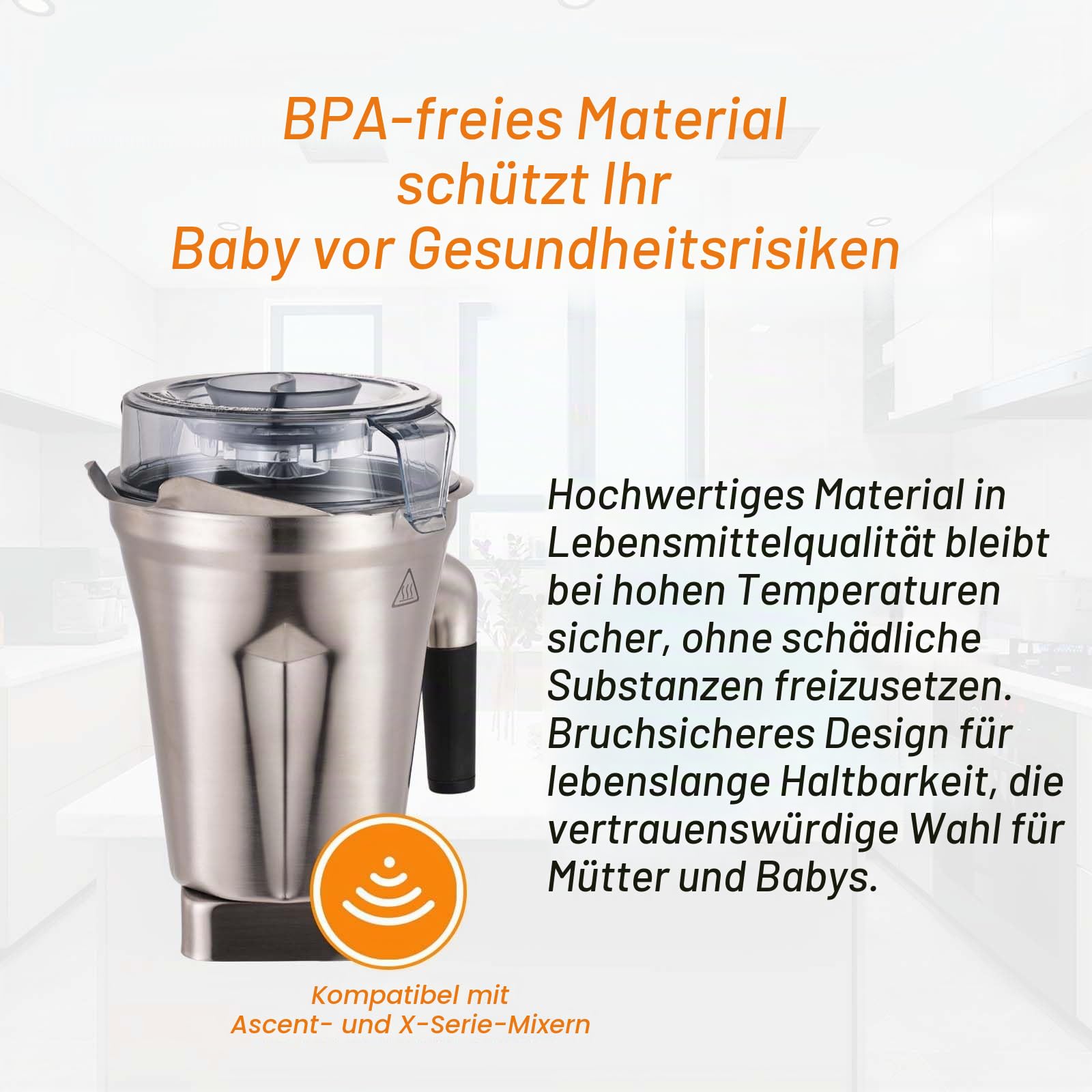 Für Vitamix-Mix-Mix, 1,8 l Edelstahlbehälter, ersetzt 5200 E310 Pro 750 A3500 X4 usw., kompatibel mit den Krug der Classic/Explorian/Professional/Ascent/Propel Serie
