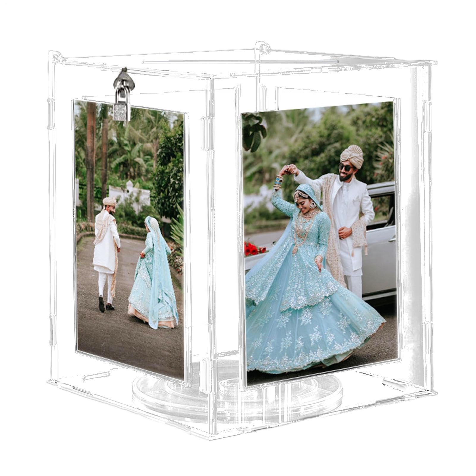 Acryl Hochzeitskarte Box - Transparenter Umschlag Halter mit Bilderrahmen | zur Bewertung | Strapazierfähiges Design, elegante Hochzeitsfeier, Geldbox für Duschen, Werkzeug für p