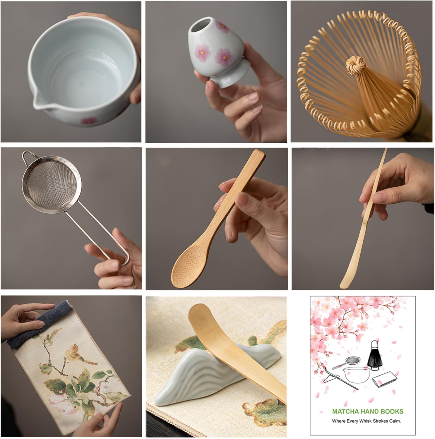 Matcha Whisk Set,8 Pcs Ceramic Matcha Set,Matcha Kit for Matcha Lovers,Tradition Tea Set Includes Bowl,Bamboo Whisk and Holder,Scoop,Sifter and Towel,Gift for Family and Friend (Light blue) - Image 3