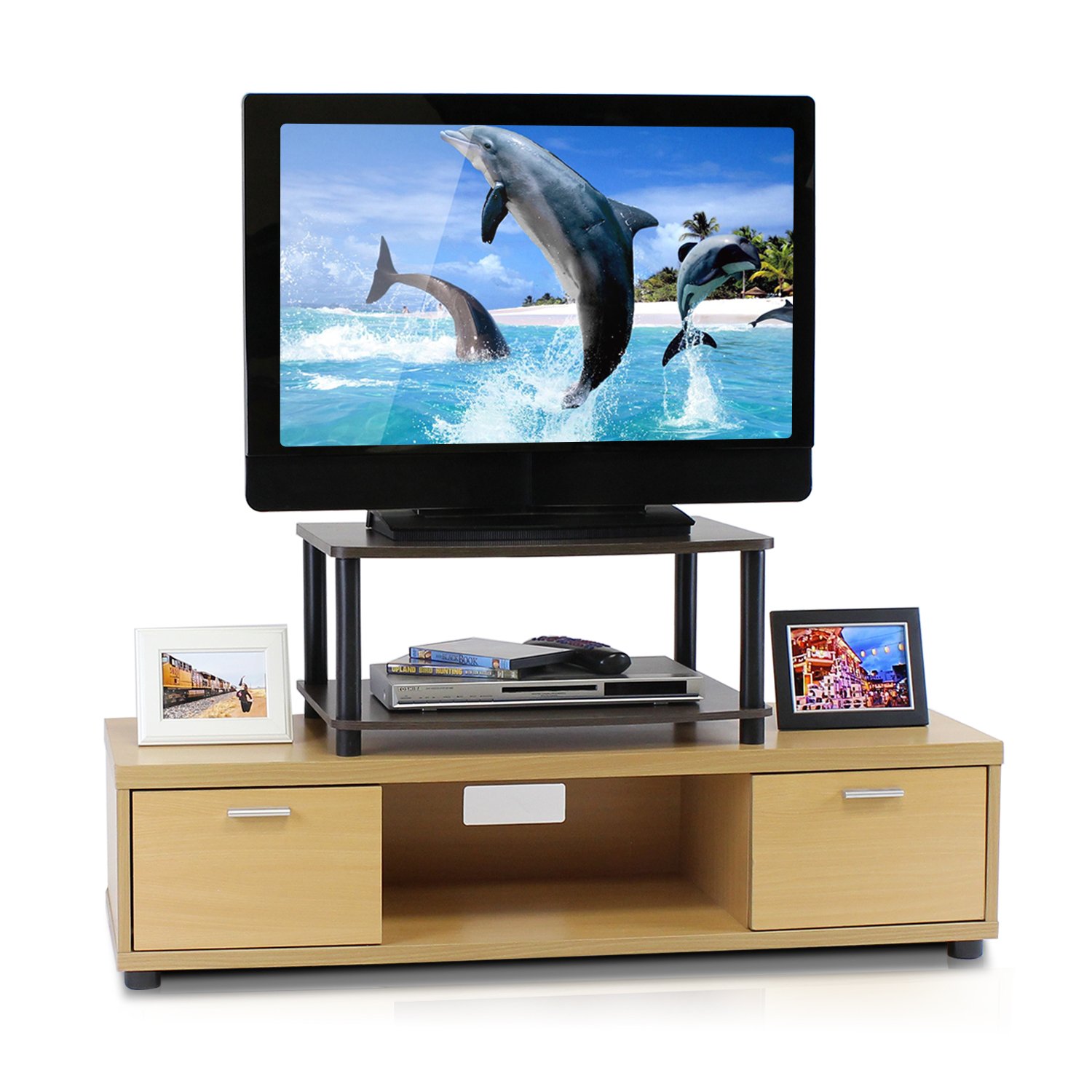 Furinno Turn-N-Tube No Tools 2-Tier Elevated TV Stands, Dark Brown/Black - Image 5