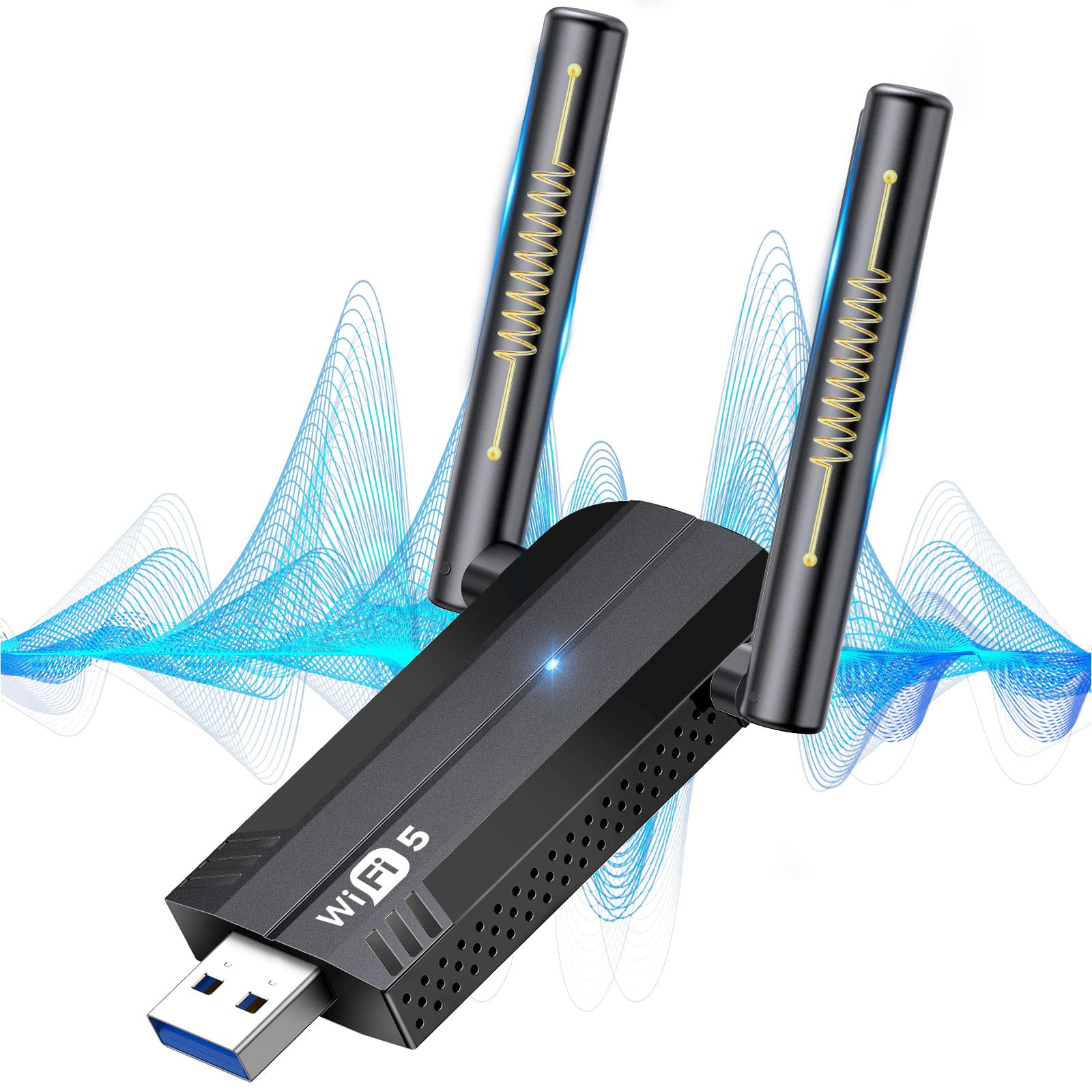 KiWiBiRD Antena WiFi USB para PC, Adaptador WiFi para pc, Receptor con 5dBi Antenas 1300Mbps Adaptador Dual Band 5GHz 2.4G AC1300 Compatible con sobremesa Gaming, Ordenador portátil, Windows 11/10