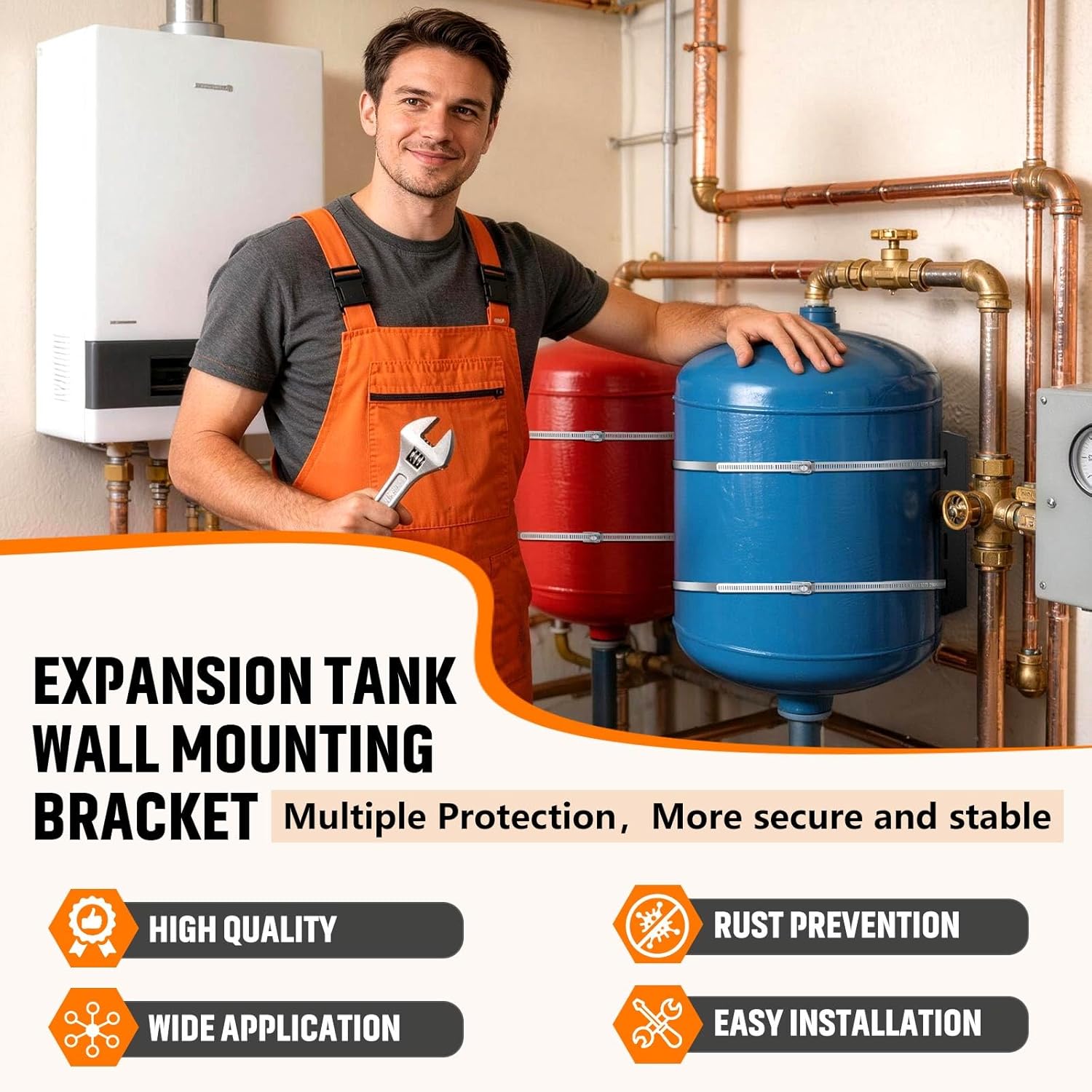 Expansion Tank Mounting Bracket for Hot Water Heater -Thermal Expansion Tank Wall Mount 2 Earthquake Straps, Support 1-5 Gal Tanks up to 13" Dia,5lb Propane Tank Holder for RV & Mobile Home,2-Pack