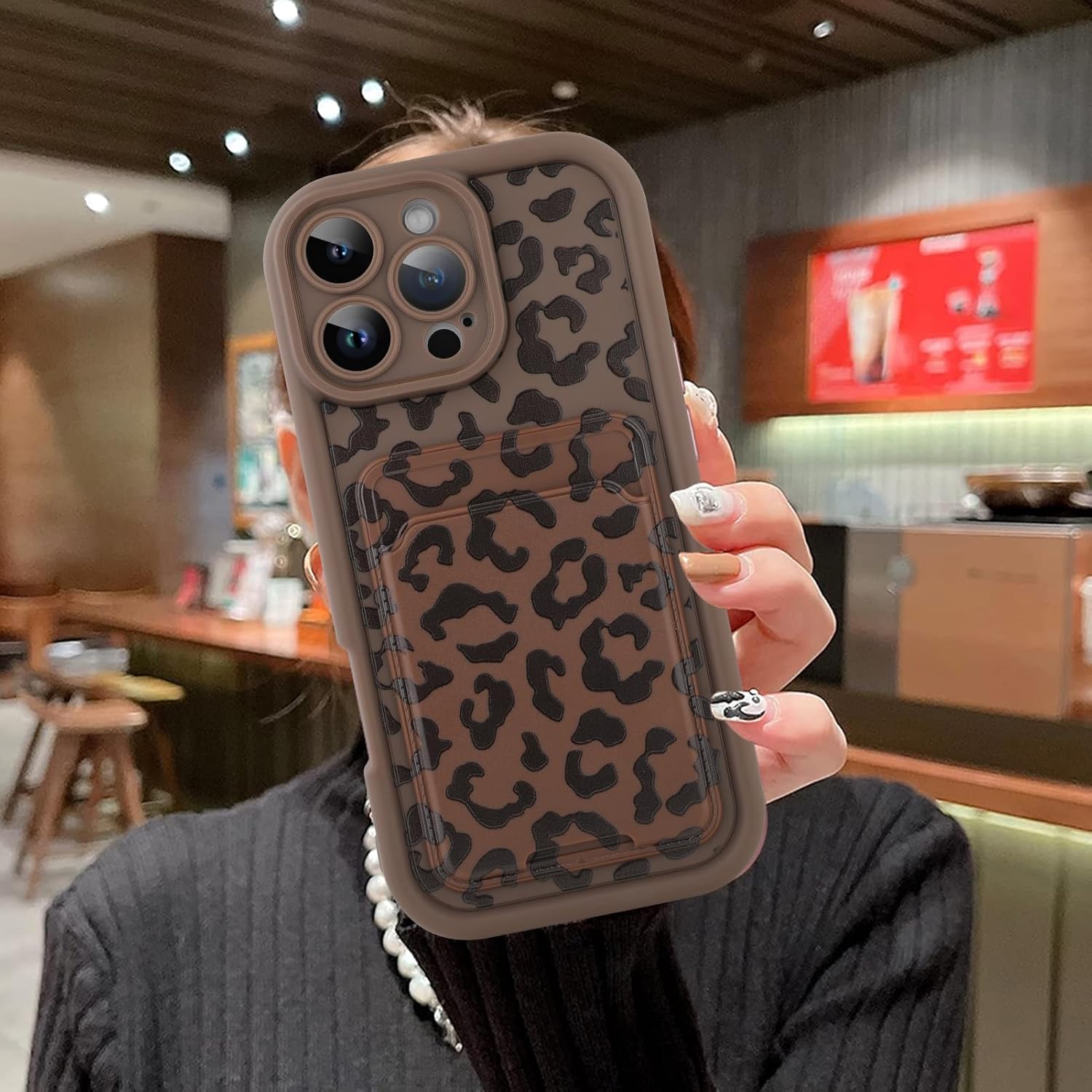 MOWIME Compatible with iPhone 16 Pro Max Case with Card Holder, Cheetah Print Shockproof Soft TPU Protective Cover Women Girls, Anti Scratch Wallet Case for iPhone 16 Pro Max 6.9 Inch, Brown - Image 7