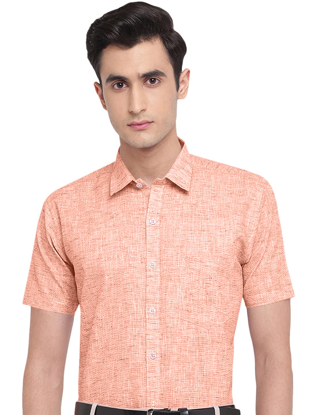 GHPCCotton Linen Plain Solid Half Sleeves Regular Fit Formal Shirt for Men