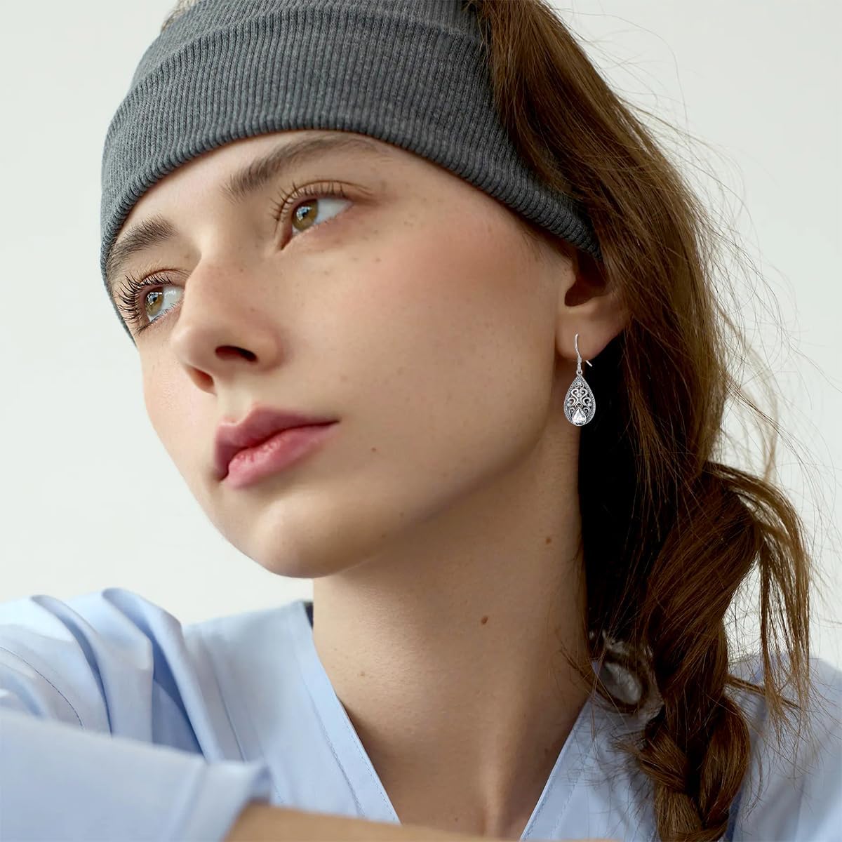 925 Sterling Silver Vintage Retro Filigree Dangle Drop Earrings with 7mm Teardrop 12 Months Birthstone Birthday Jewelry Gifts for Women Her - Image 2